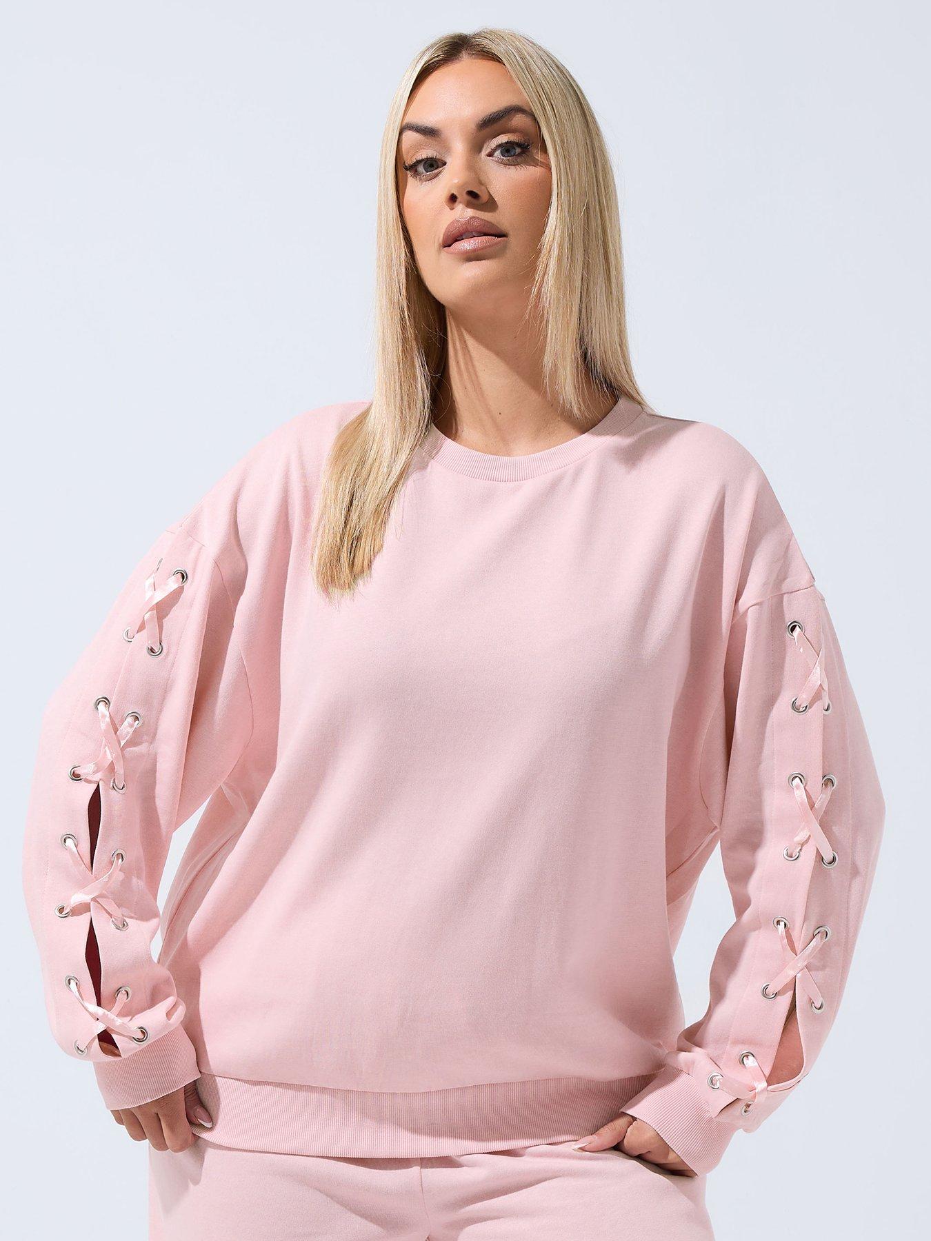 Image 1 of 4 of Yours Curve Eyelet Sleeve Satin Cross Jumper