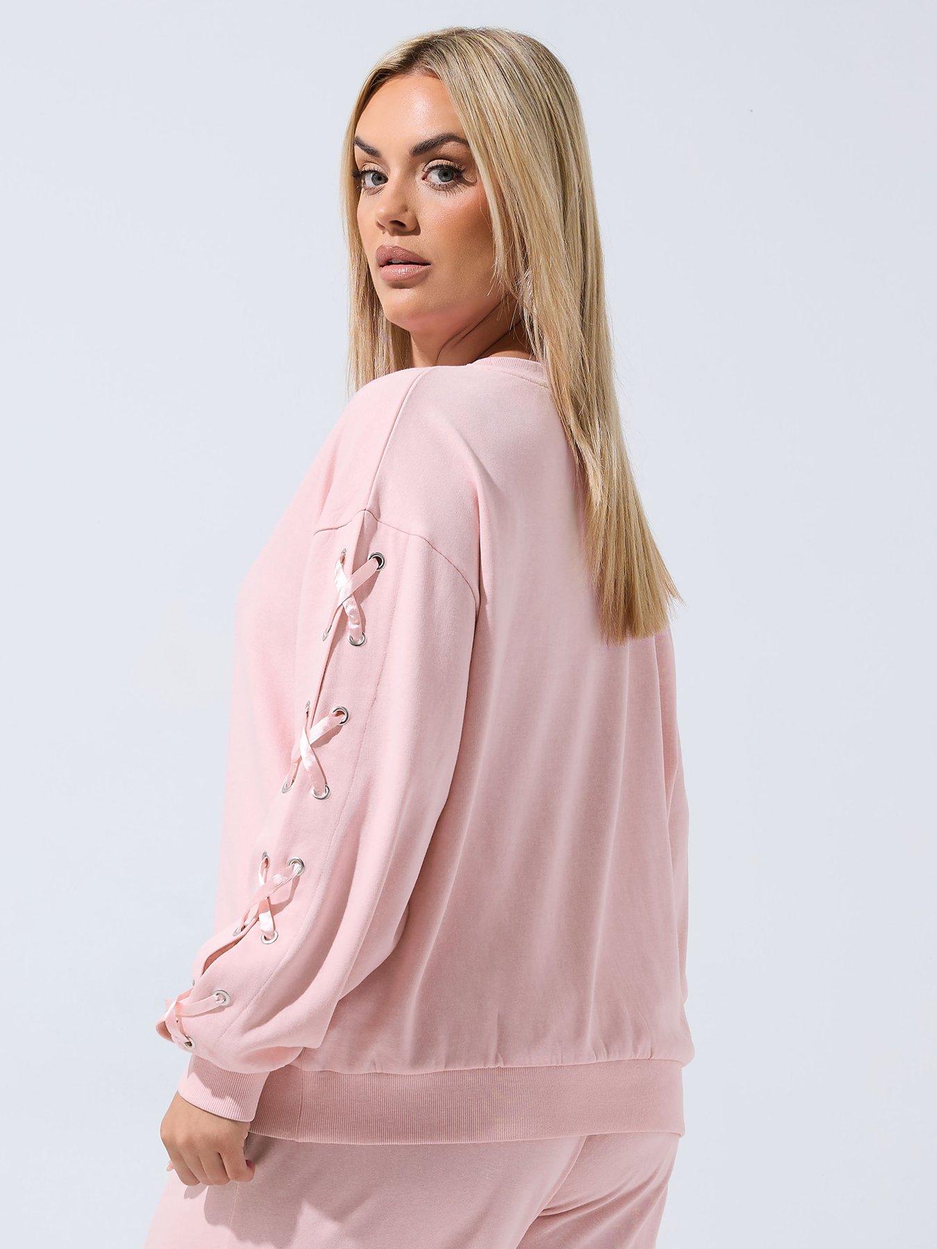 Image 2 of 4 of Yours Curve Eyelet Sleeve Satin Cross Jumper