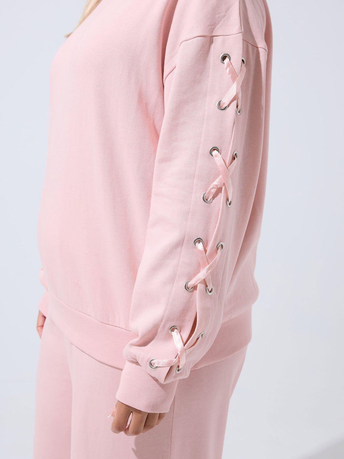 Image 4 of 4 of Yours Curve Eyelet Sleeve Satin Cross Jumper