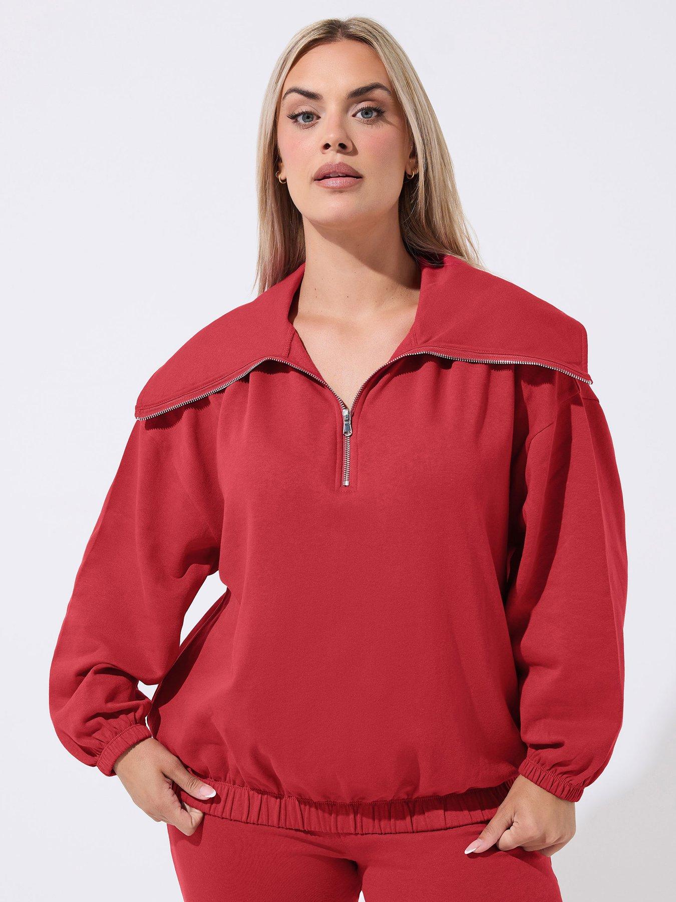 Yours Curve Fold Zip Sweatshirt - Red