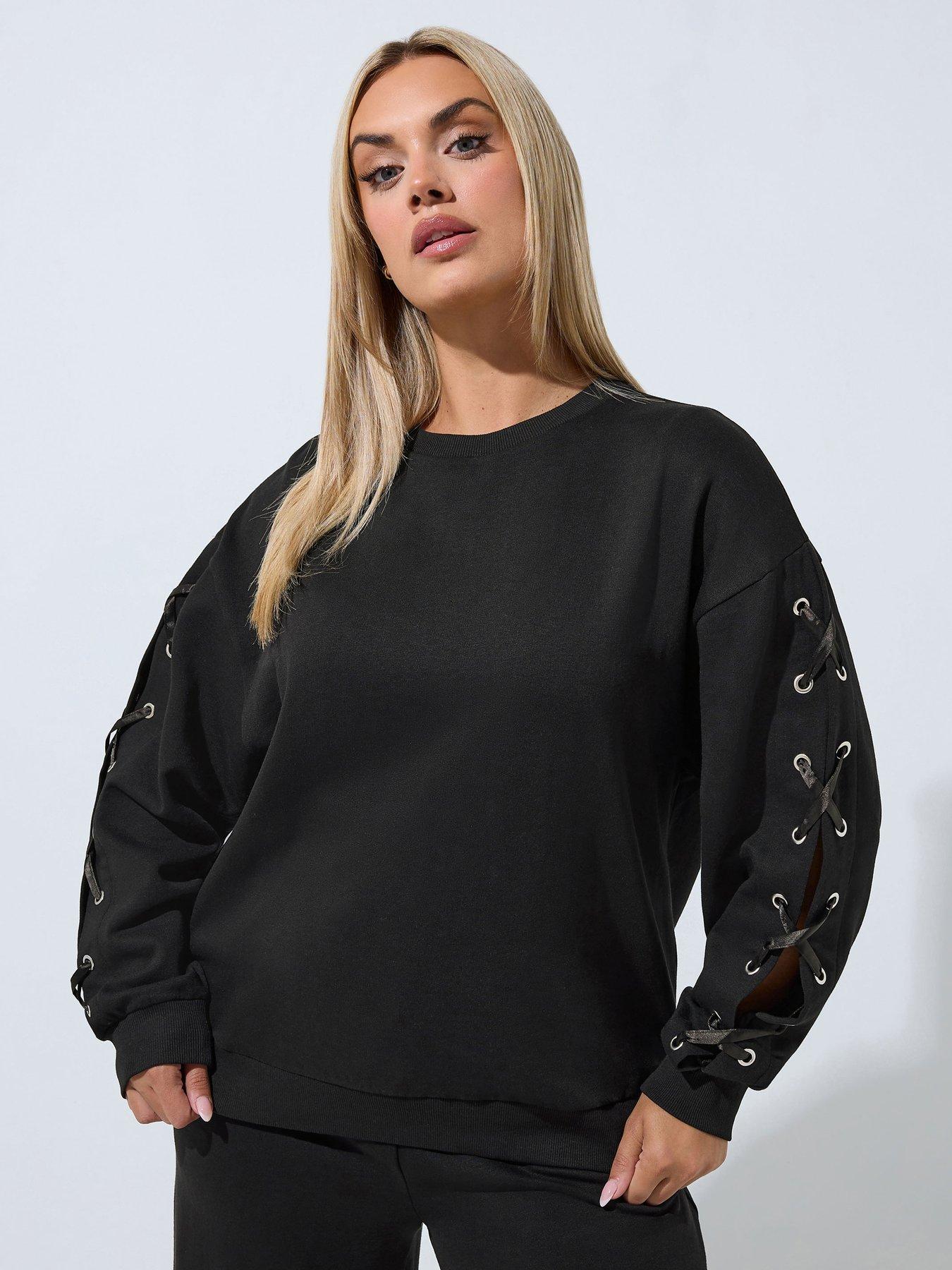 Image 1 of 4 of Yours Curve Eyelet Sleeve Satin Cross Jumper