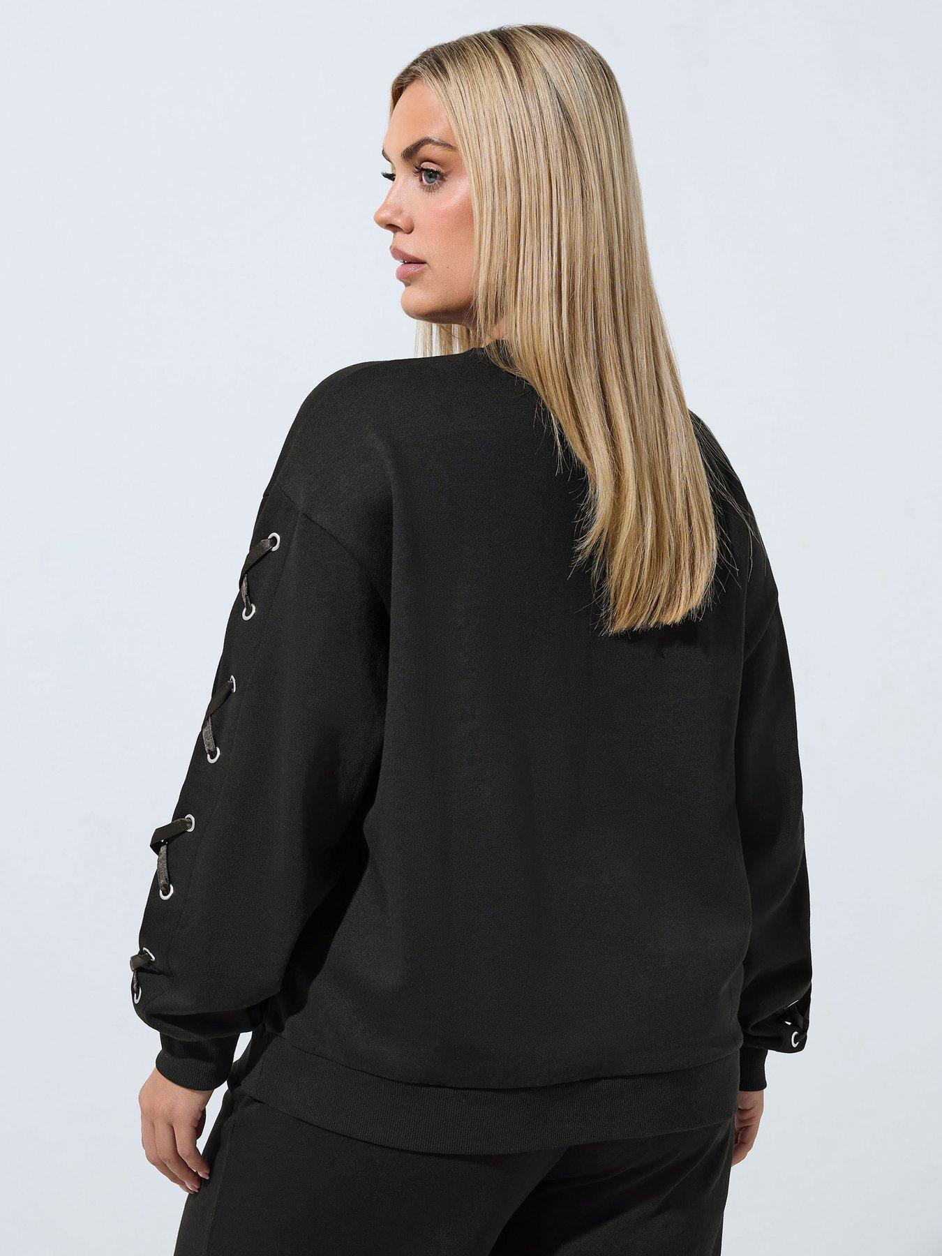 Image 2 of 4 of Yours Curve Eyelet Sleeve Satin Cross Jumper