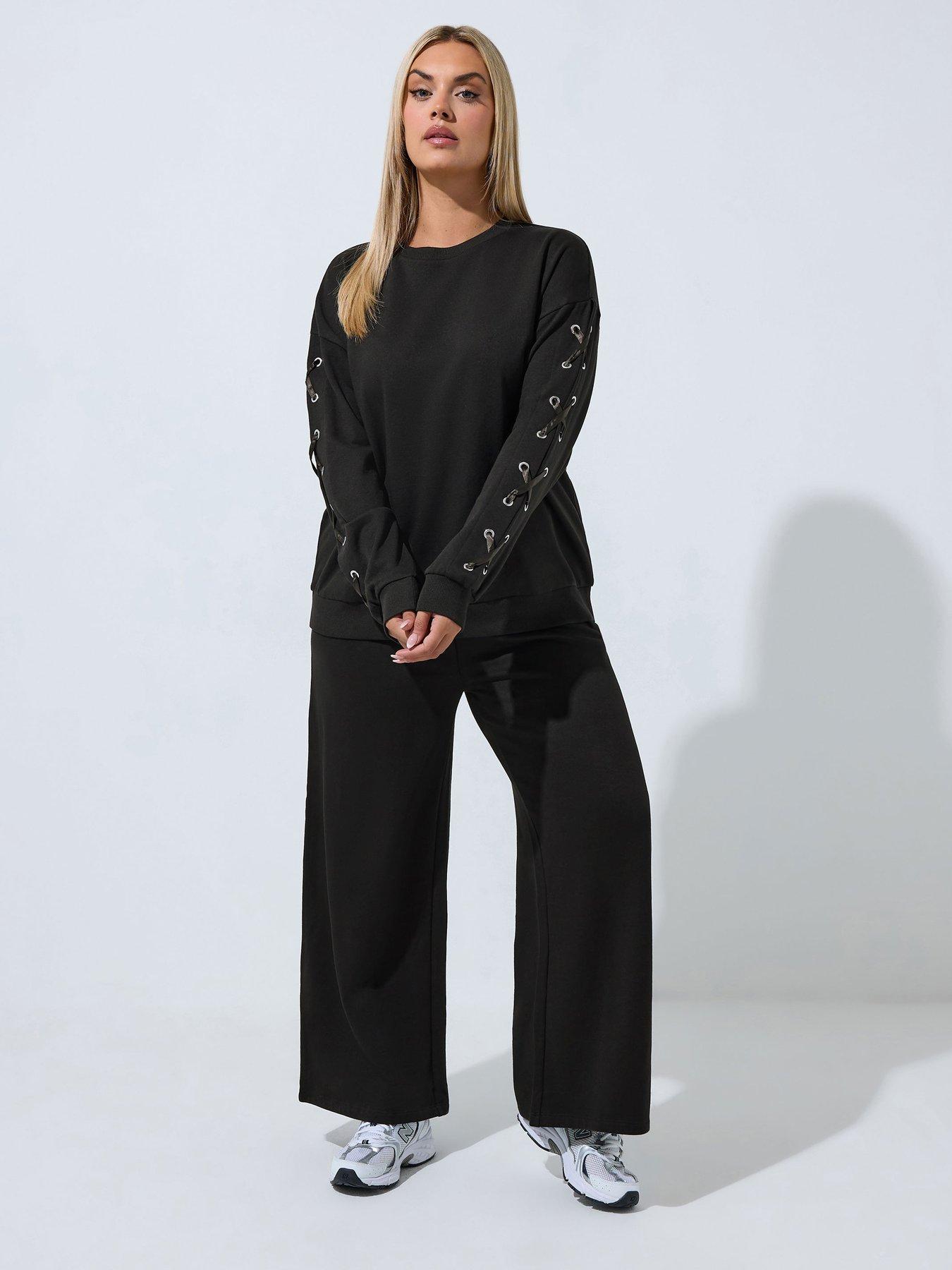 Image 3 of 4 of Yours Curve Eyelet Sleeve Satin Cross Jumper