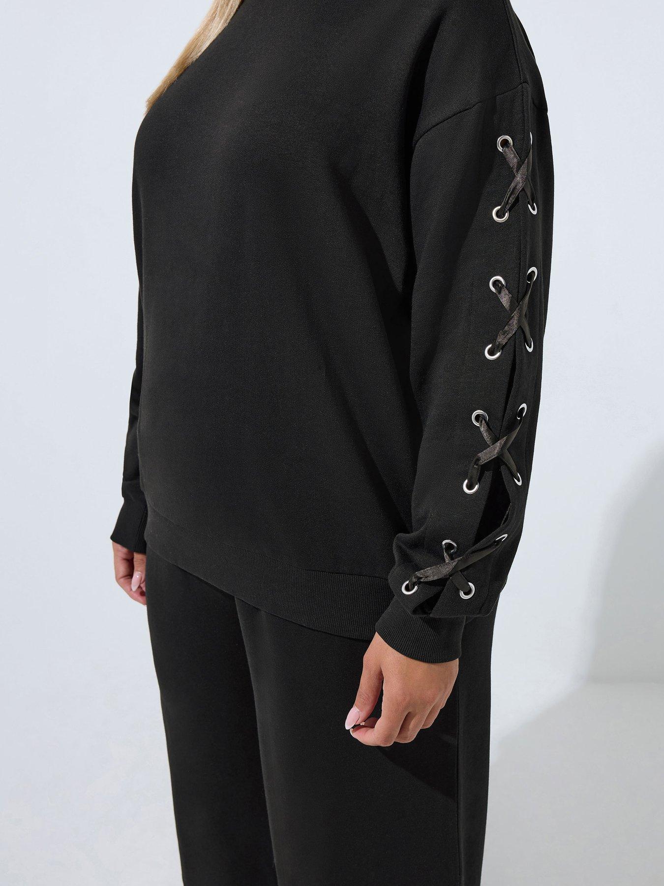 Image 4 of 4 of Yours Curve Eyelet Sleeve Satin Cross Jumper