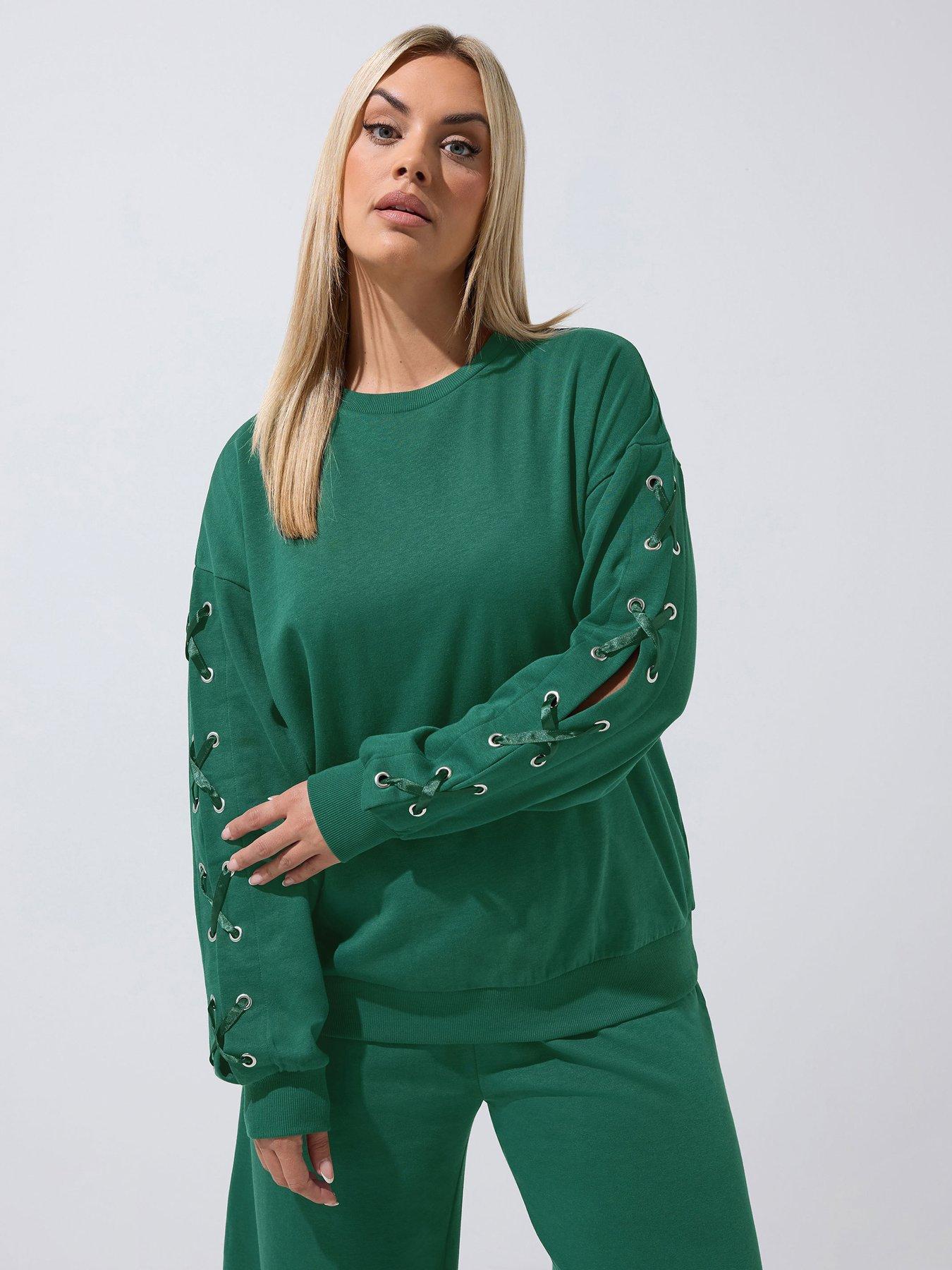 Yours Curve Eyelet Sleeve Satin Cross Jumper