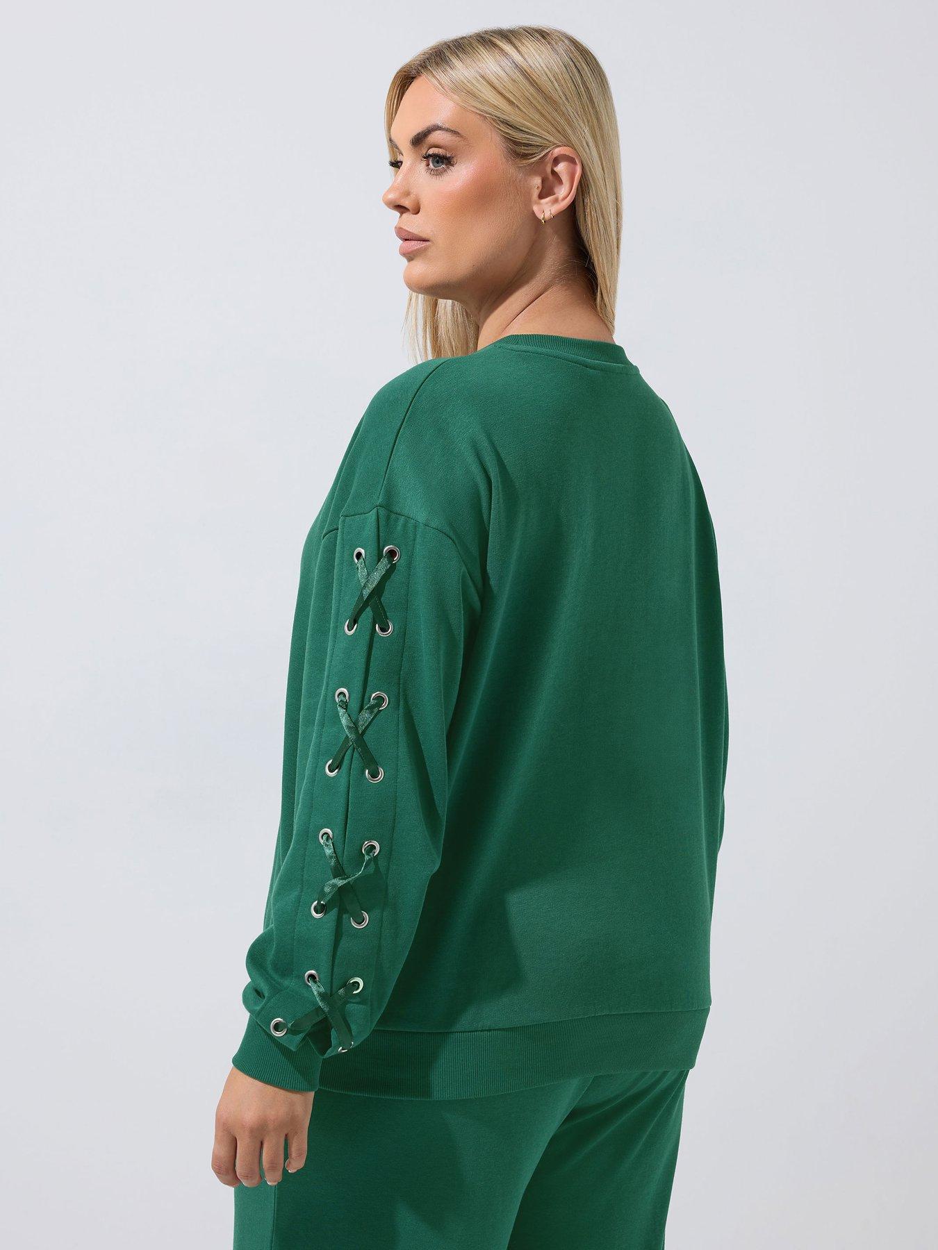 Image 2 of 4 of Yours Curve Eyelet Sleeve Satin Cross Jumper