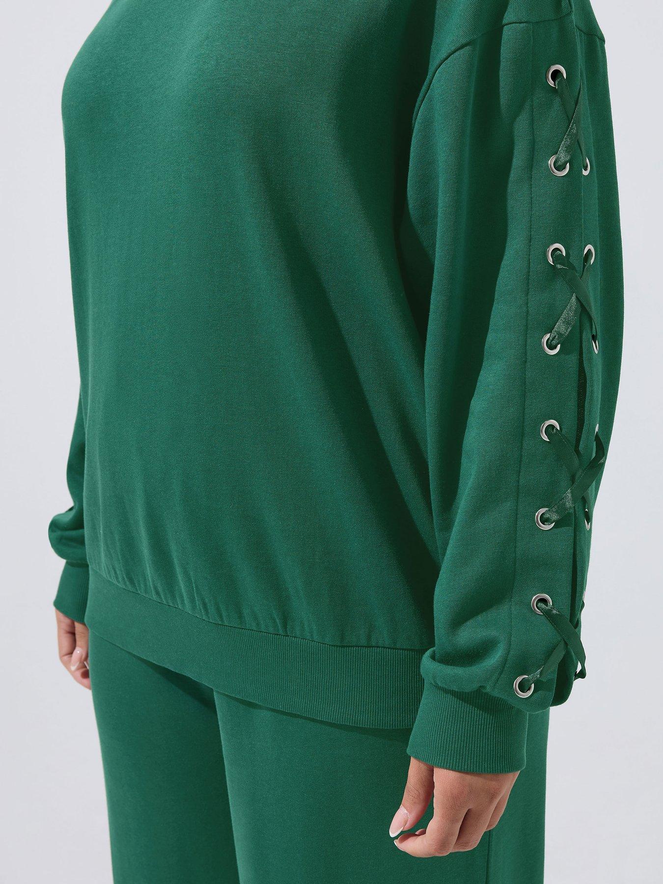Image 4 of 4 of Yours Curve Eyelet Sleeve Satin Cross Jumper