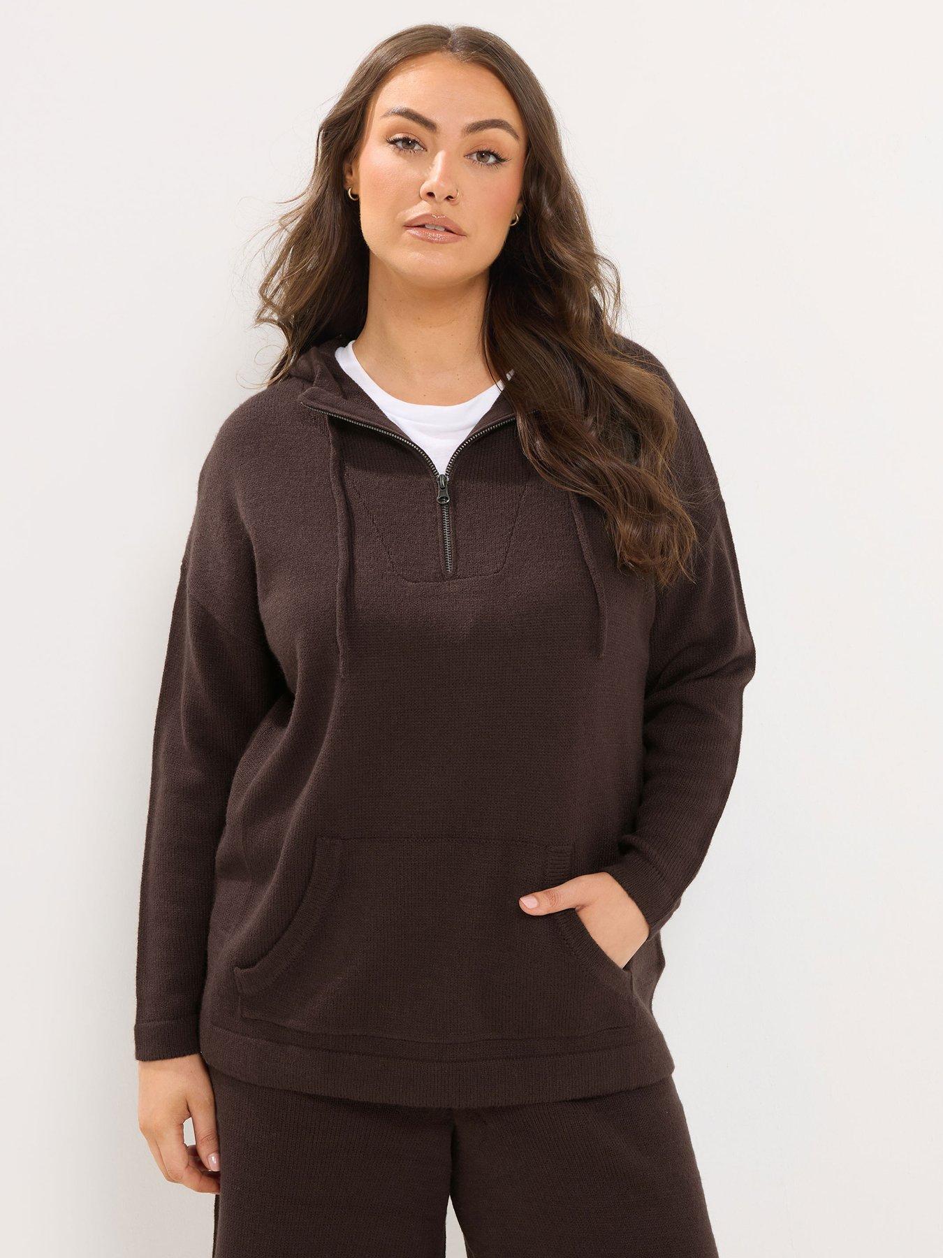 Yours Curve Pull On Hoodie - Brown