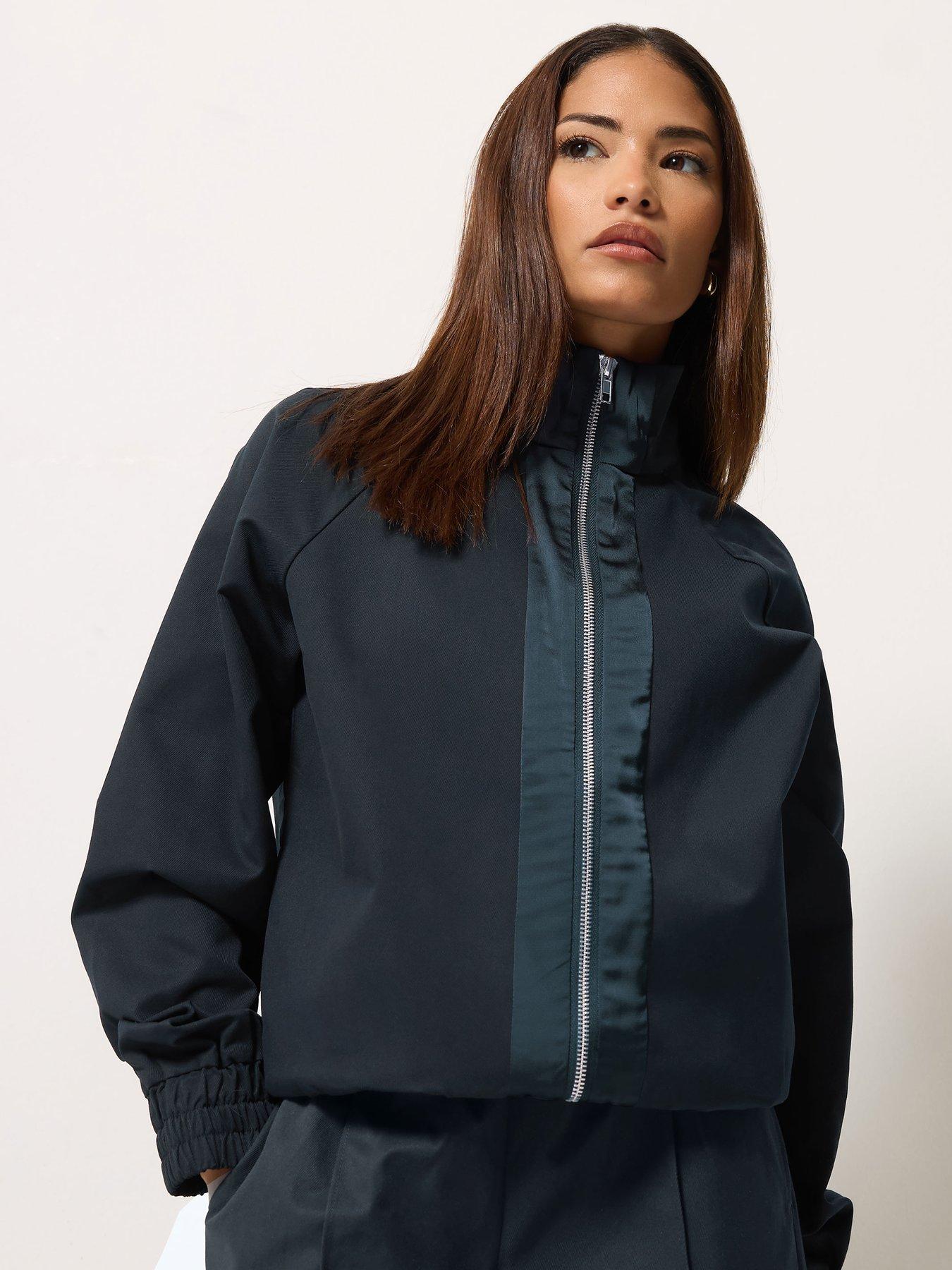 Image 1 of 4 of PixieGirl Petite Satin Trim Funnel Neck Jacket