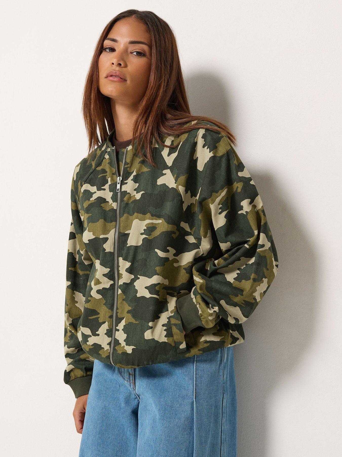 Image 1 of 4 of PixieGirl Petite Twill Camo Bomber Jacket
