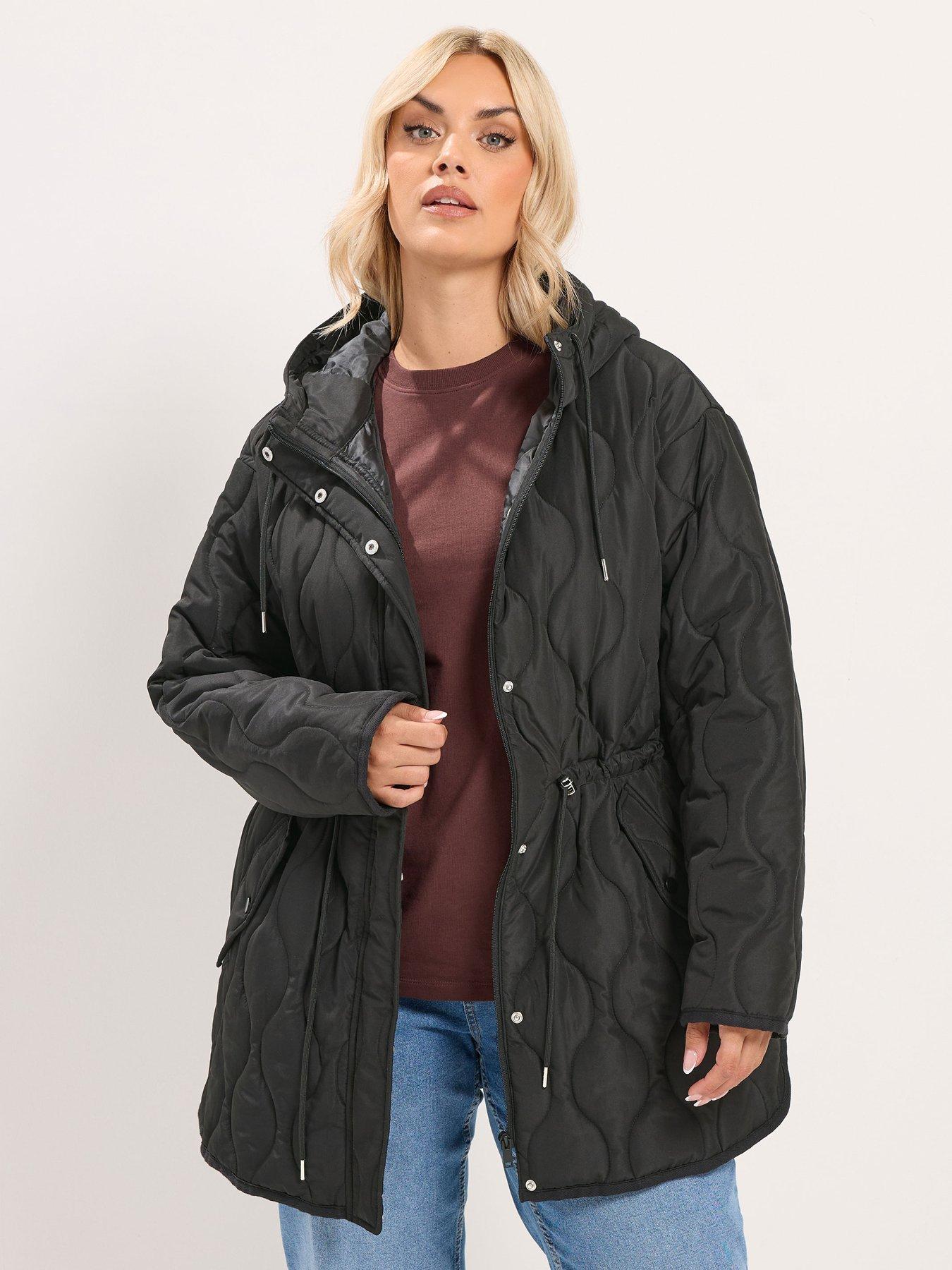 Image 1 of 4 of Yours Curve Quilted Coat - Black