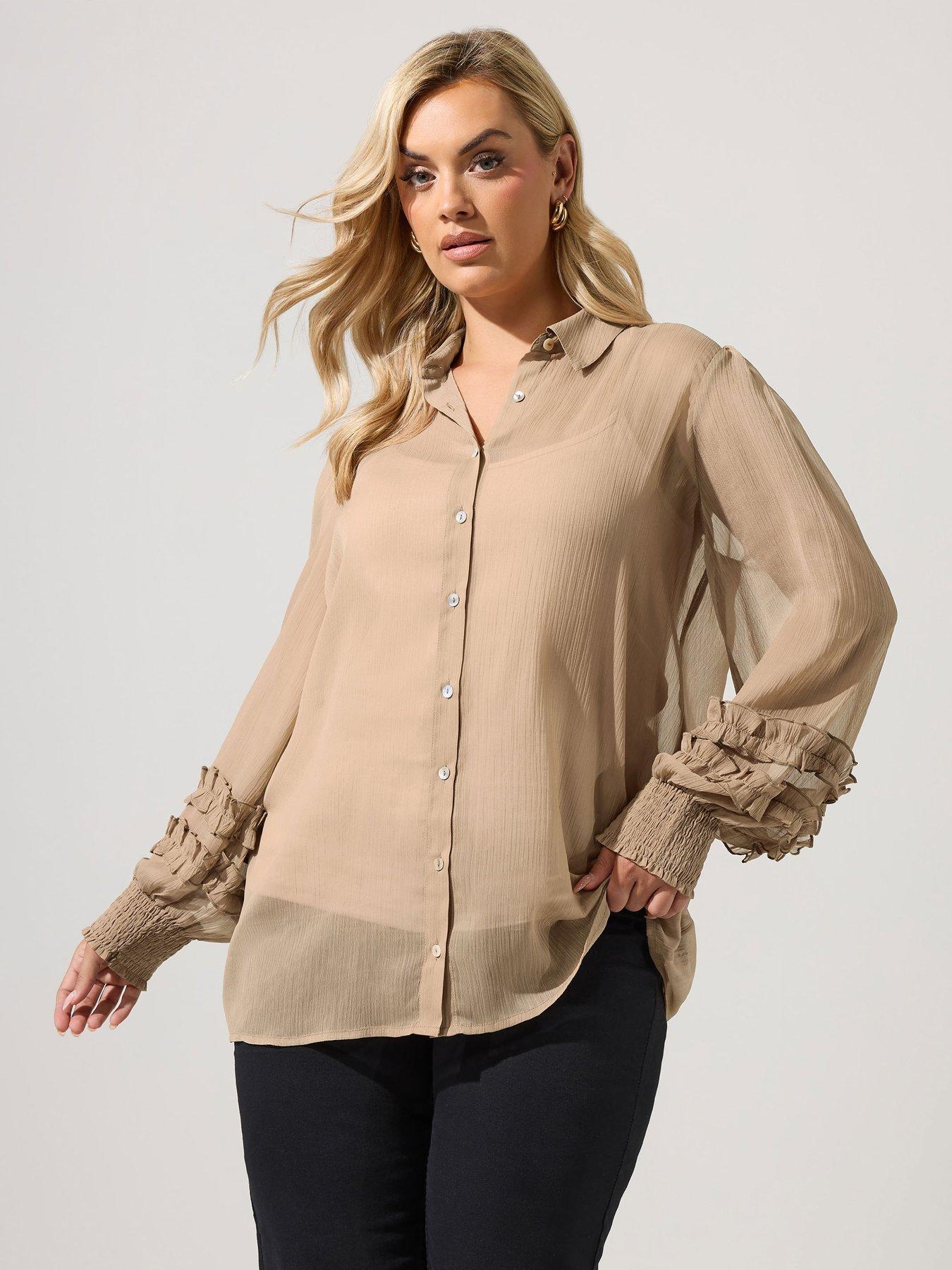 Yours Curve Sheer Cuffed Sleeve Shirt - Cream