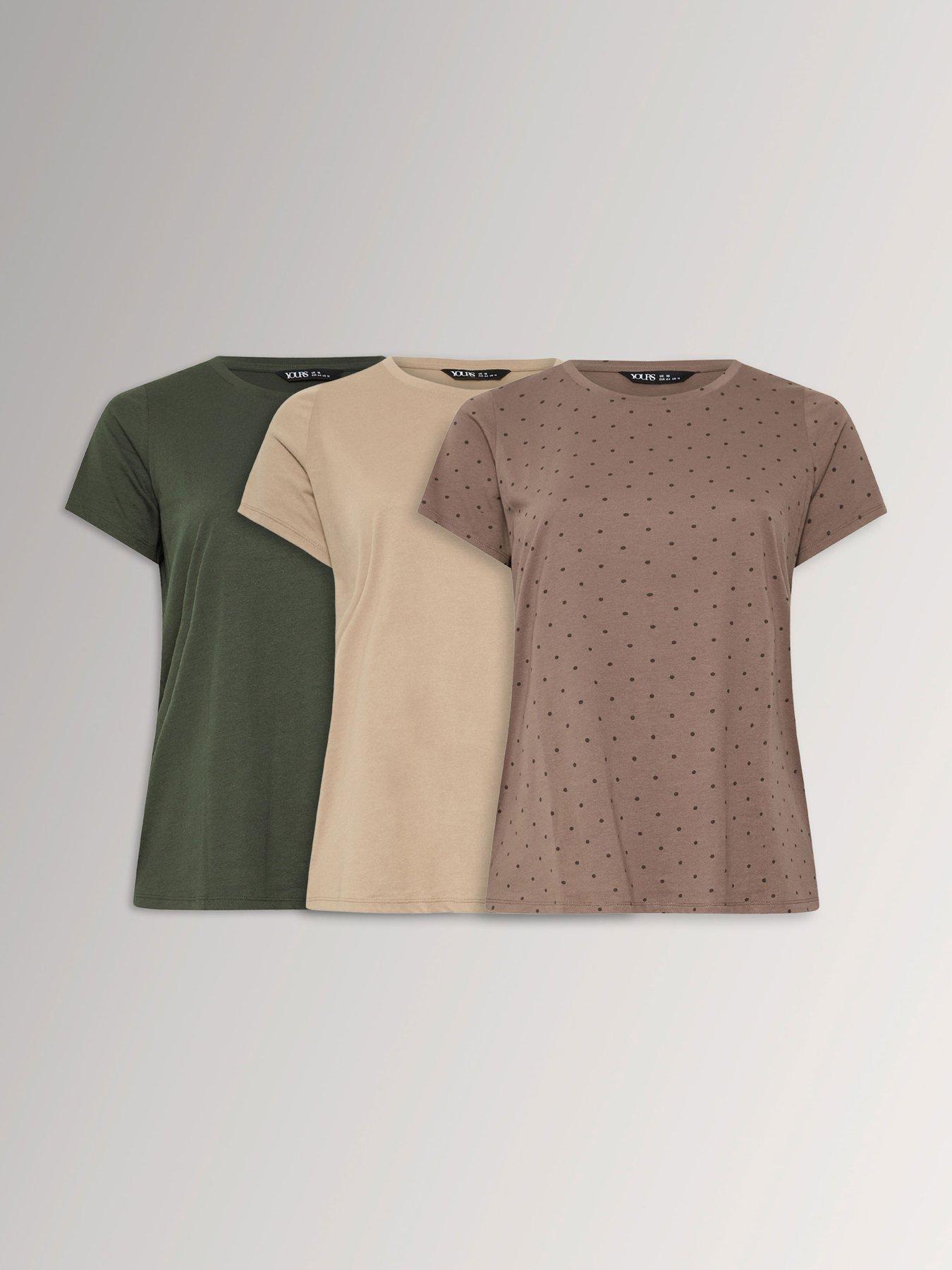 Image 1 of 4 of Yours Womens Curve 3 Pack Crew Neck Short Sleeve T-Shirts - Cream