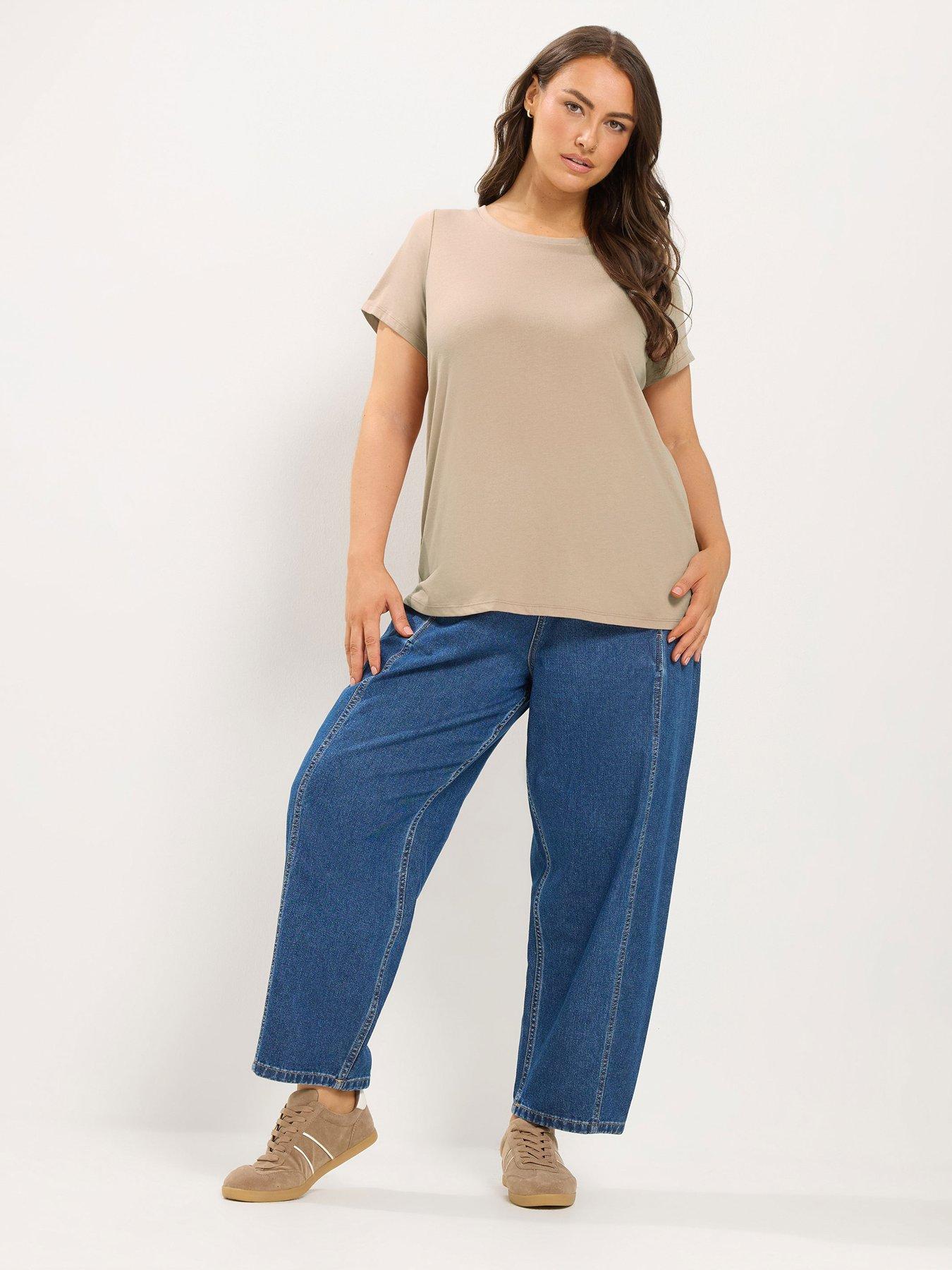 Image 3 of 4 of Yours Womens Curve 3 Pack Crew Neck Short Sleeve T-Shirts - Cream