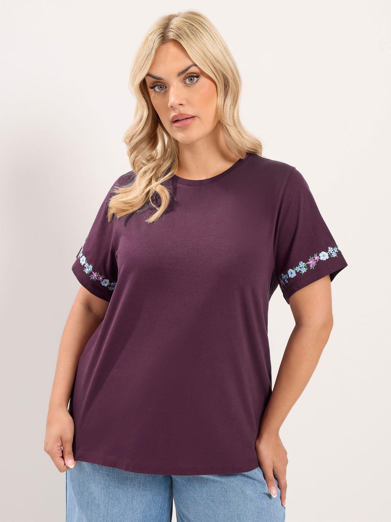 Yours Curve Set In Sleeve T-Shirt - Purple
