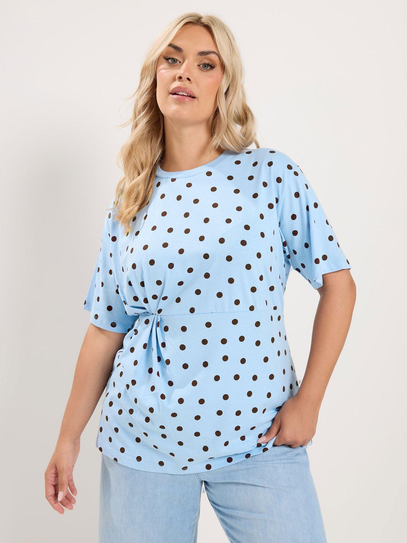 Yours Women's Spot Print Contrast Sleeve T-Shirt - Blue
