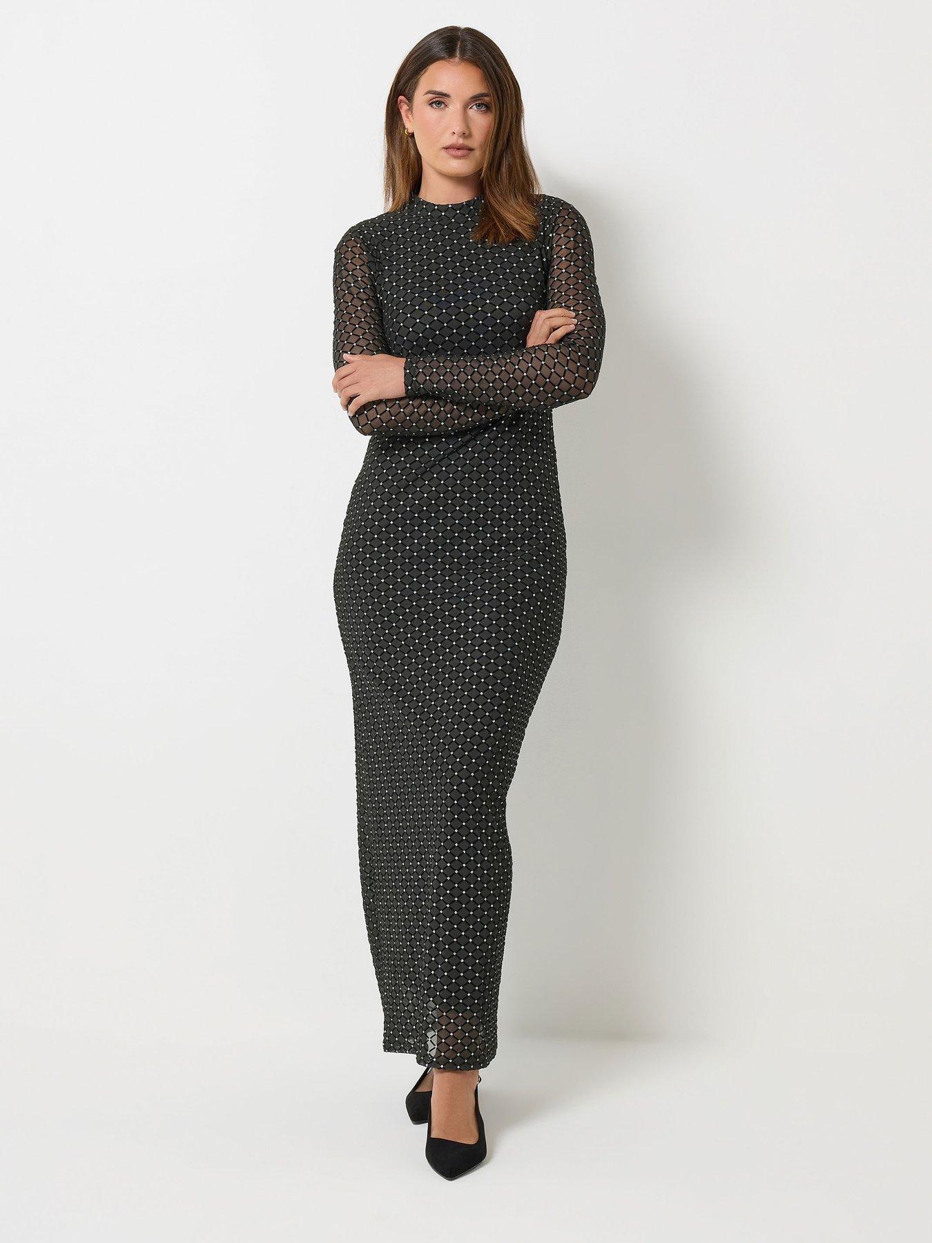 Long Tall Sally Mesh Block Glitter Dress - Black