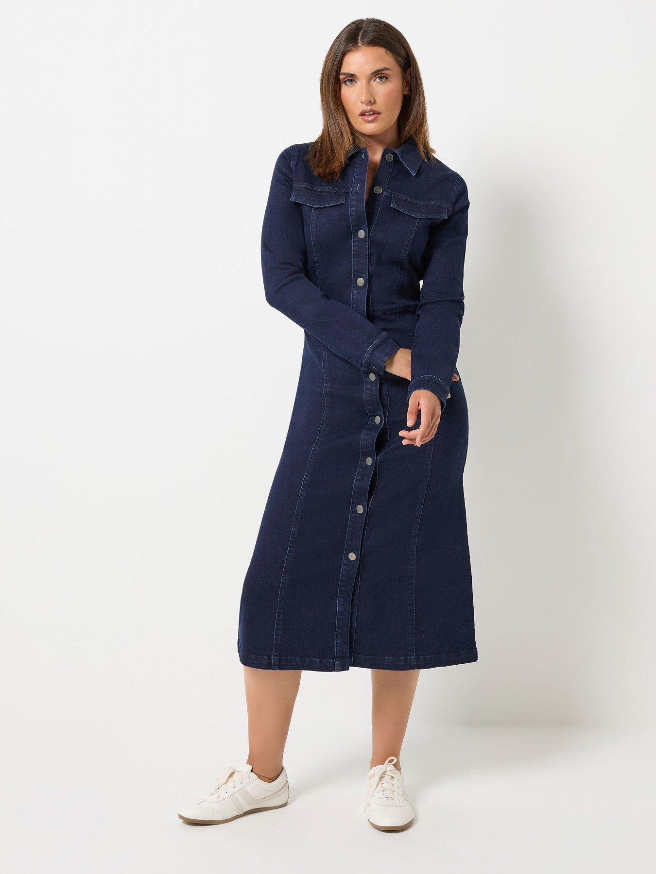 Image 3 of 4 of Long Tall Sally Tall Button Denim Midi Dress