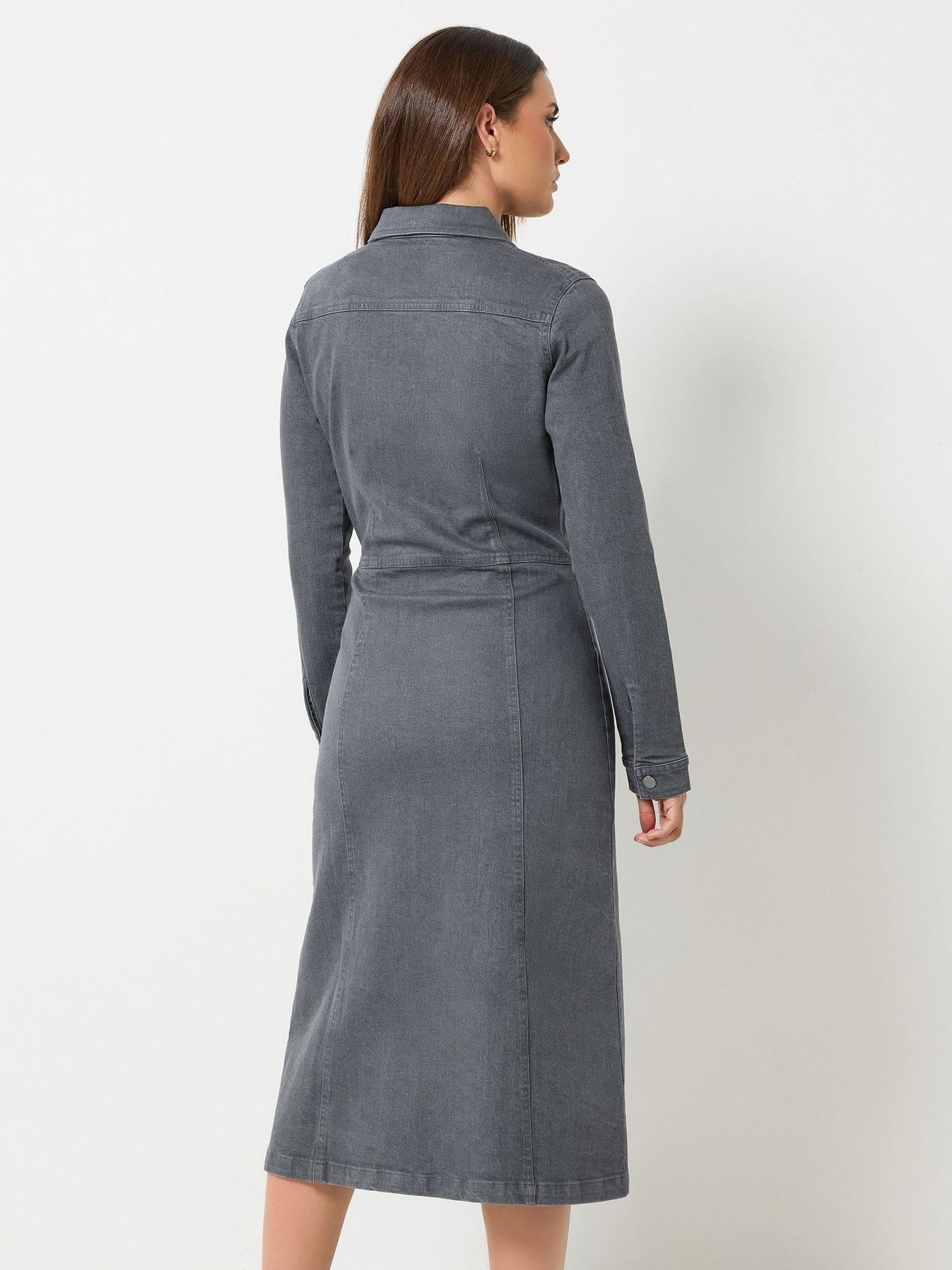 Image 2 of 4 of Long Tall Sally Tall Button Denim Midi Dress