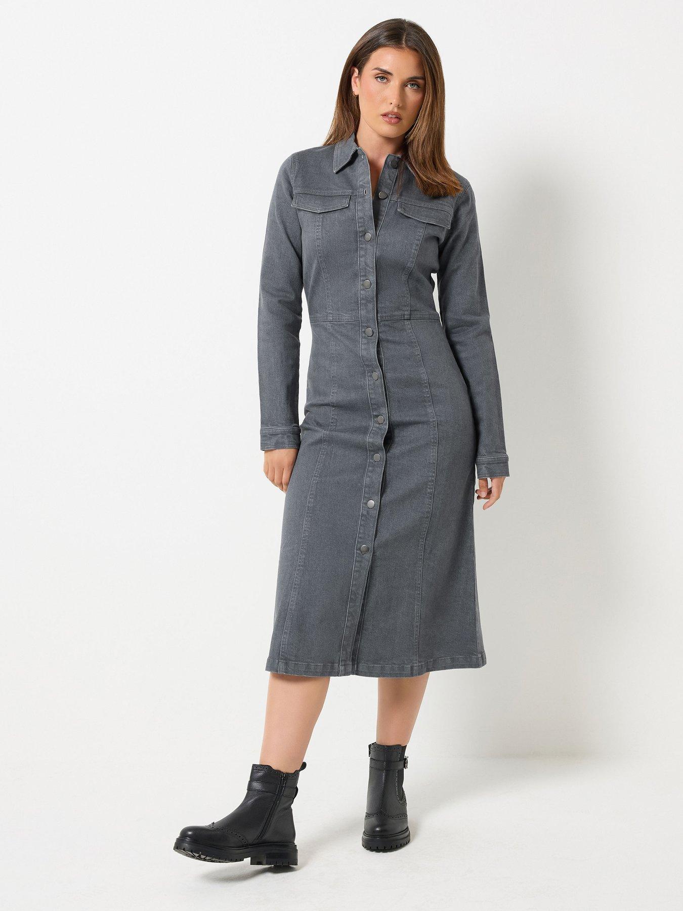 Image 3 of 4 of Long Tall Sally Tall Button Denim Midi Dress