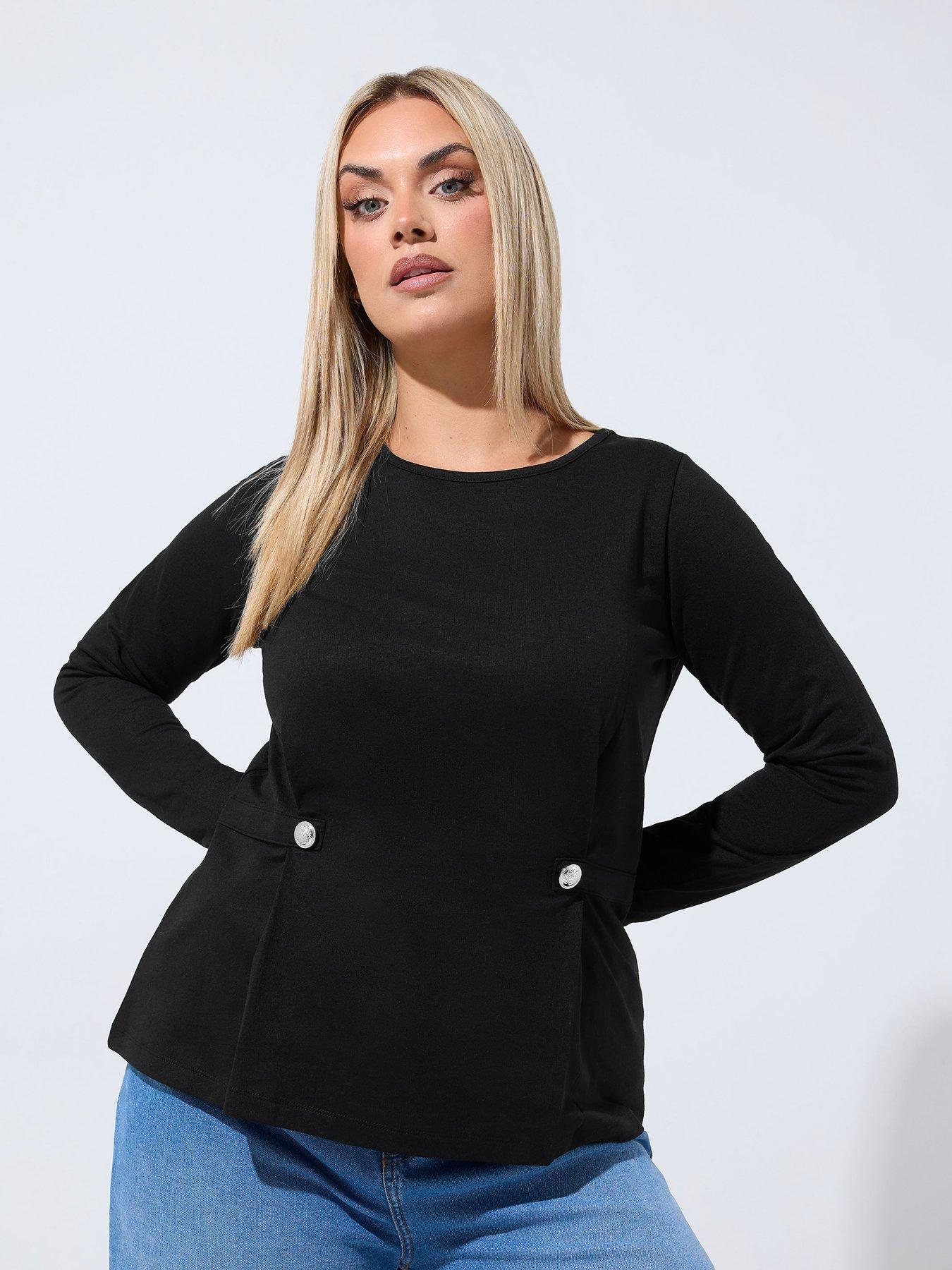 Yours Curve Button Sweat Top - Black