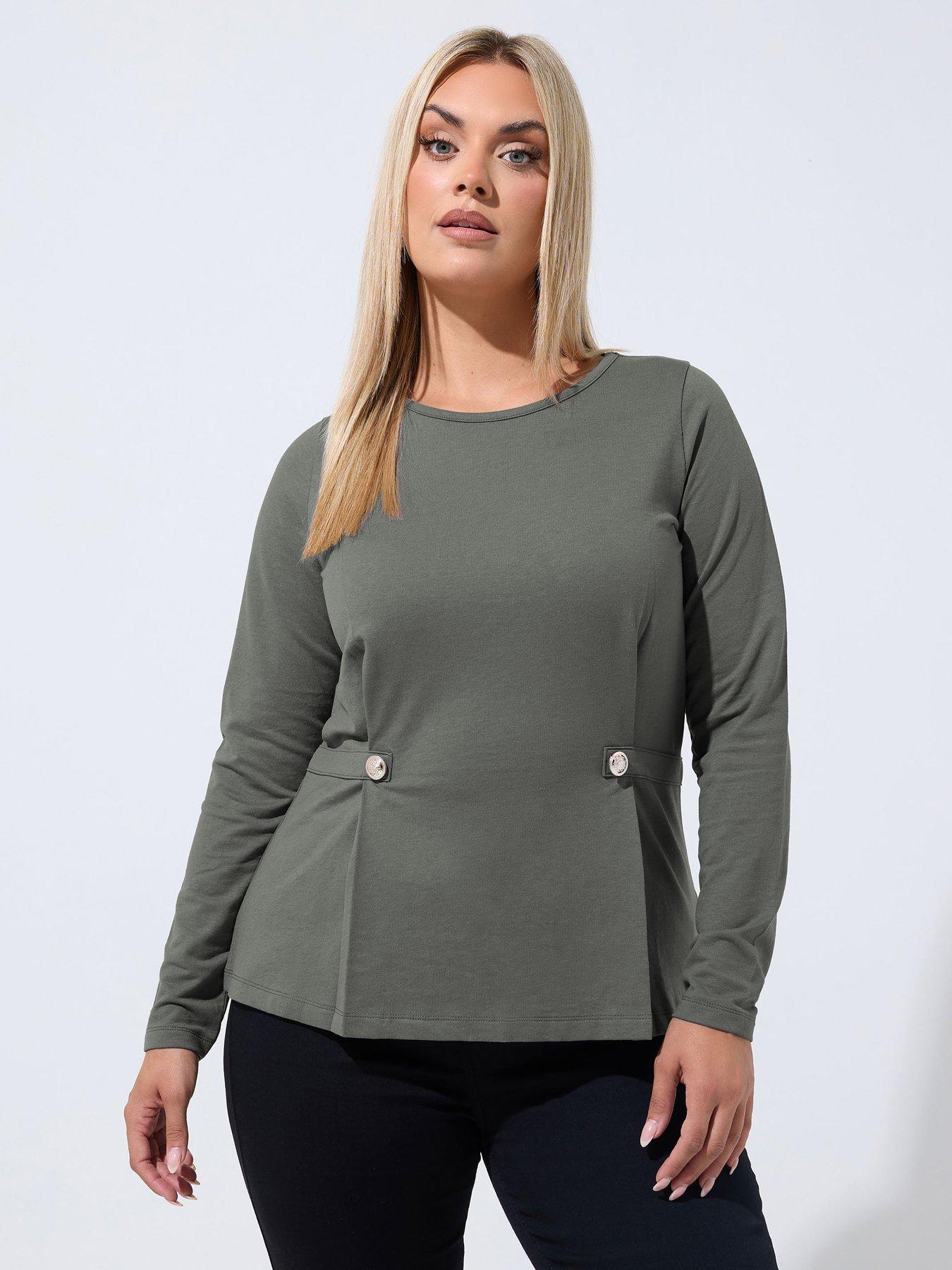 Yours Curve Button Sweat Top - Grey