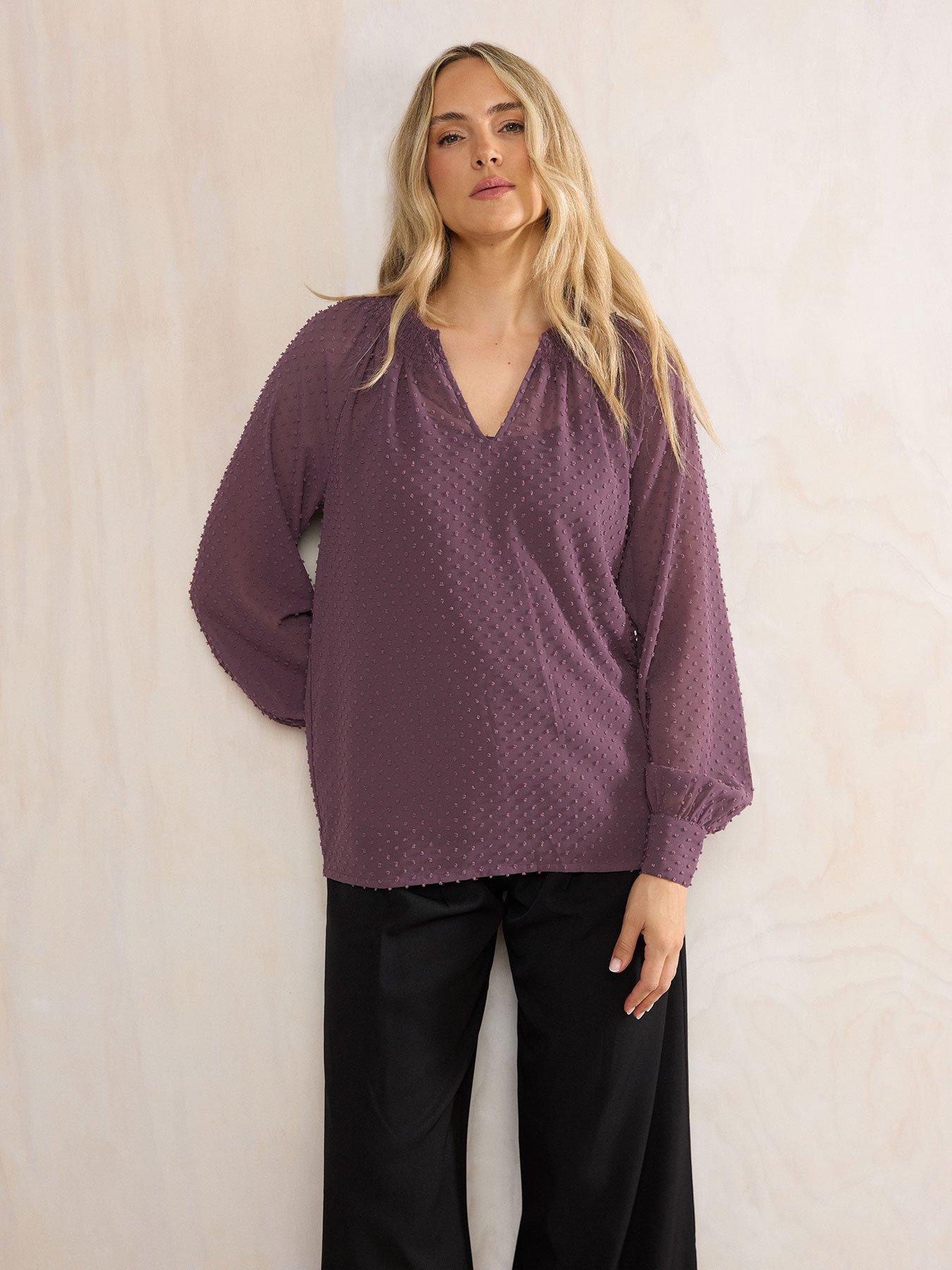 Image 1 of 4 of Long Tall Sally Dobby Shirred Blouse - Berry Red