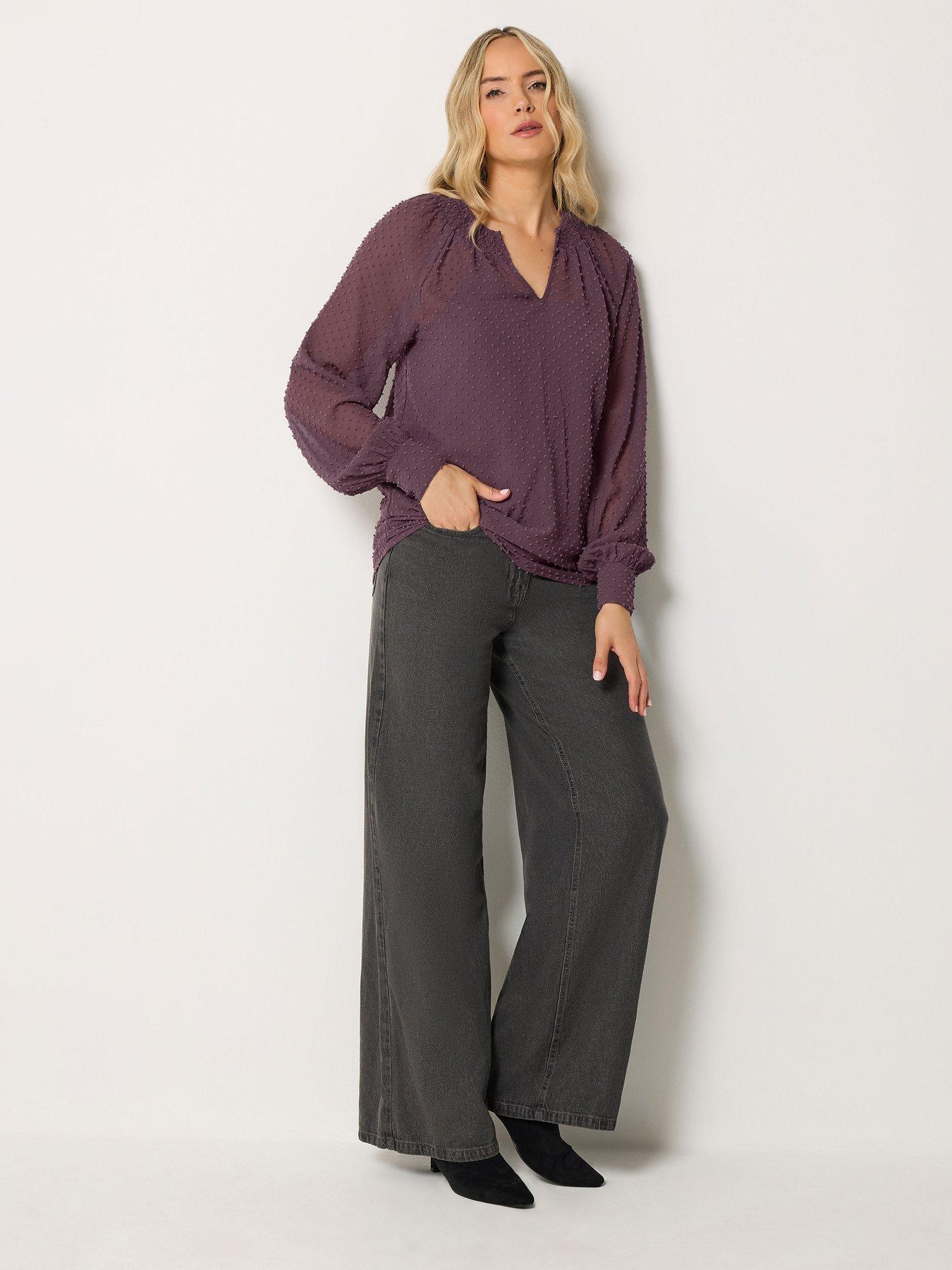 Image 3 of 4 of Long Tall Sally Dobby Shirred Blouse - Berry Red