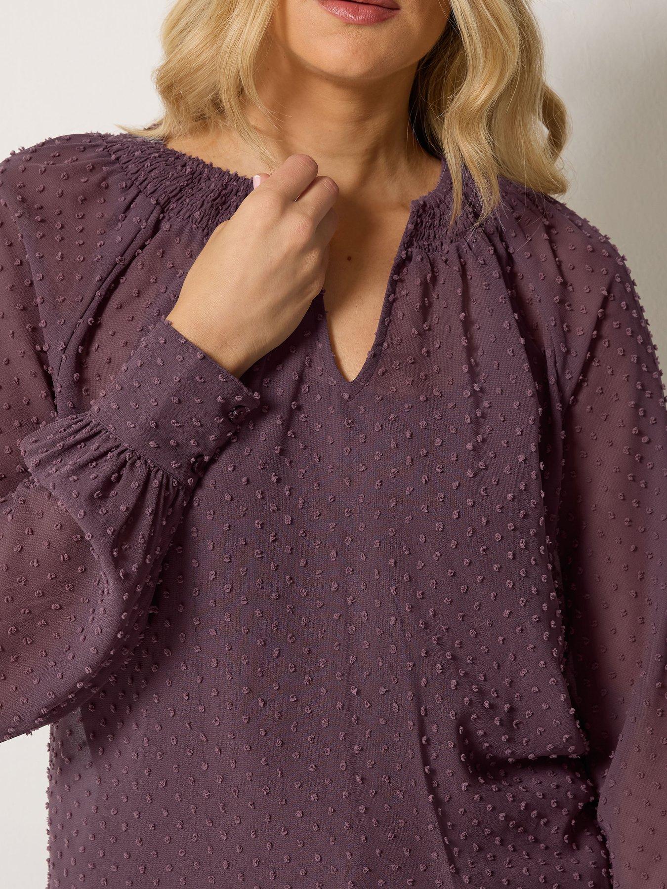 Image 4 of 4 of Long Tall Sally Dobby Shirred Blouse - Berry Red