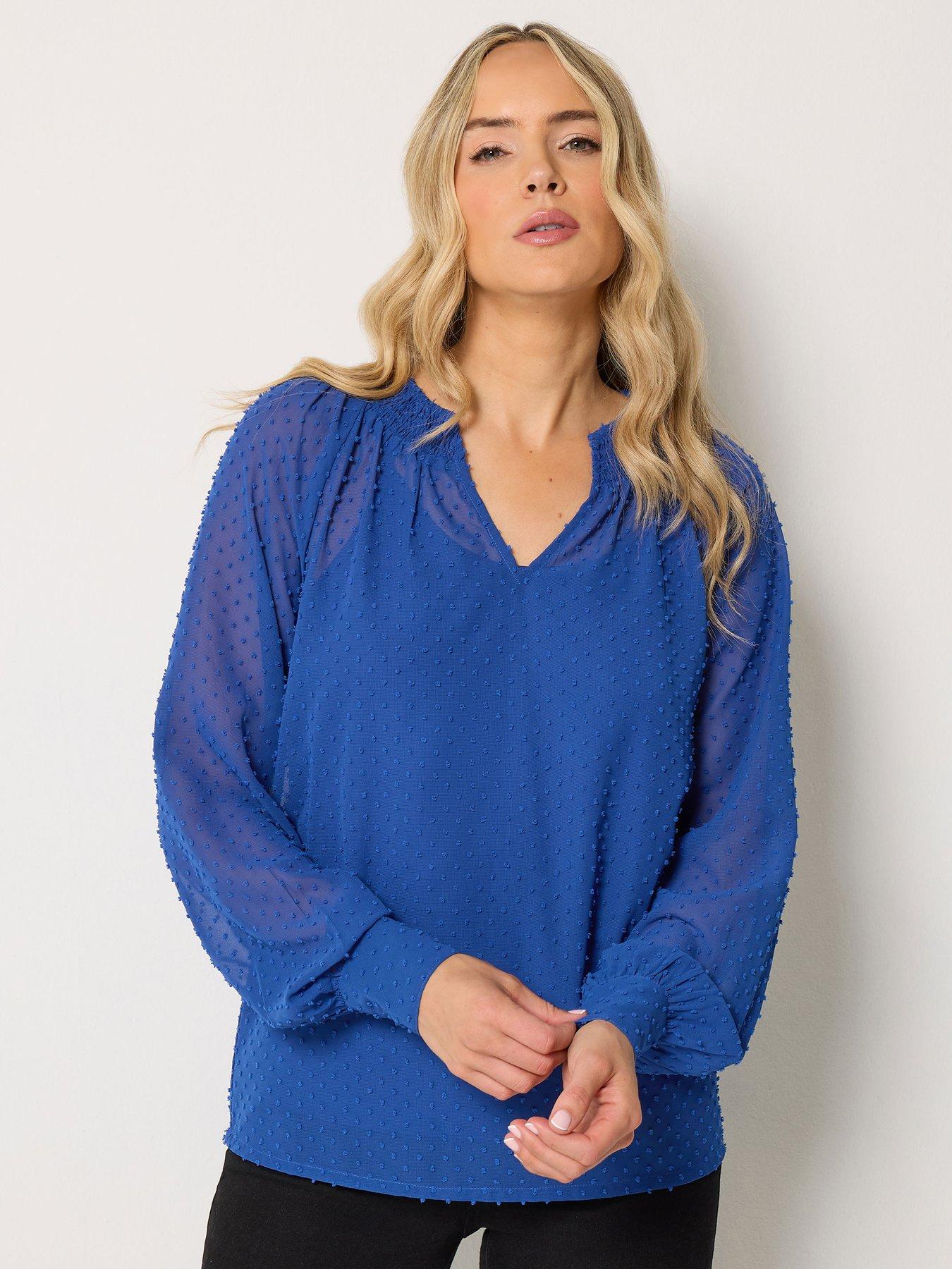 Image 1 of 4 of Long Tall Sally Dobby Shirred Blouse - Blue