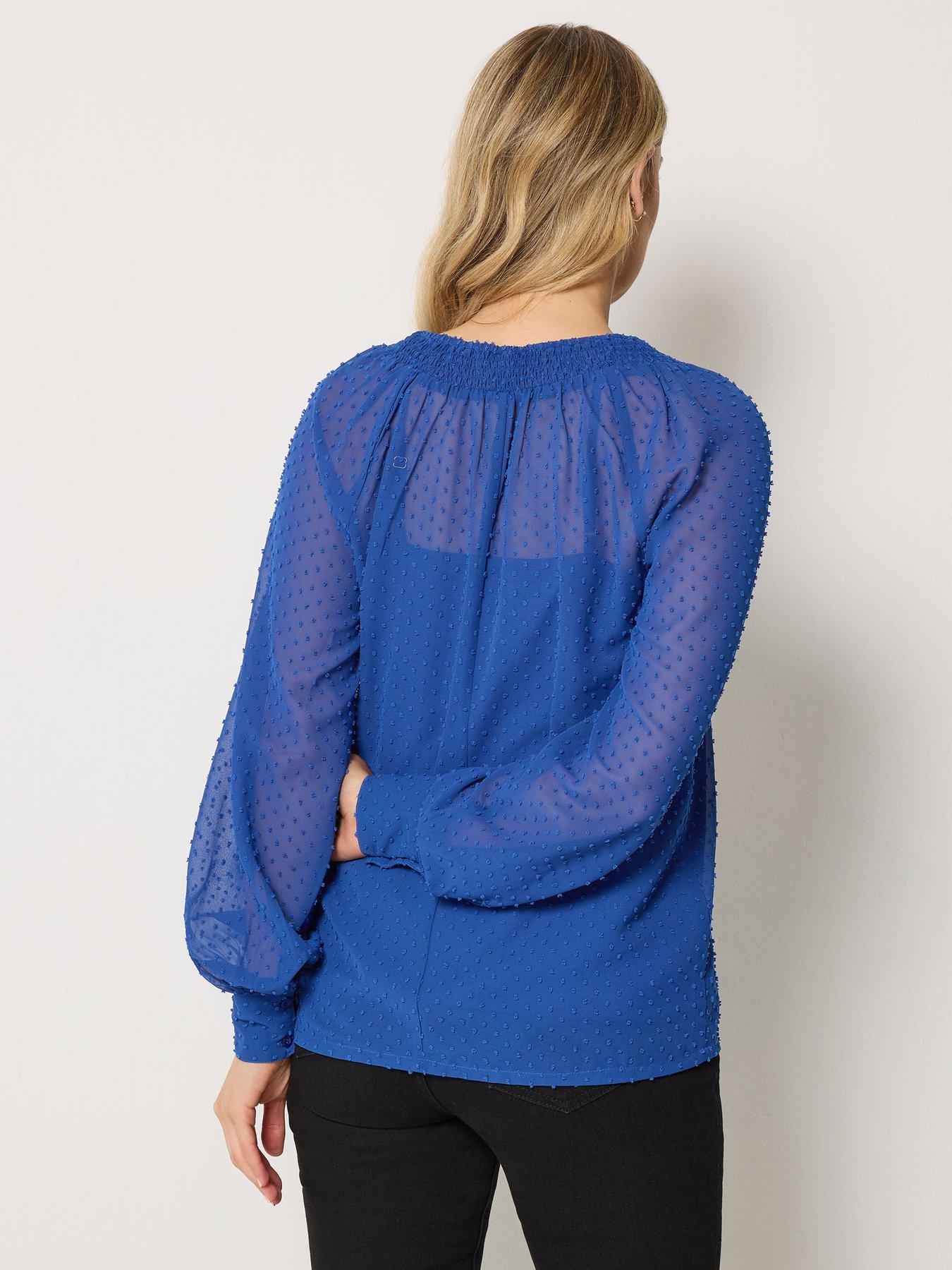 Image 2 of 4 of Long Tall Sally Dobby Shirred Blouse - Blue