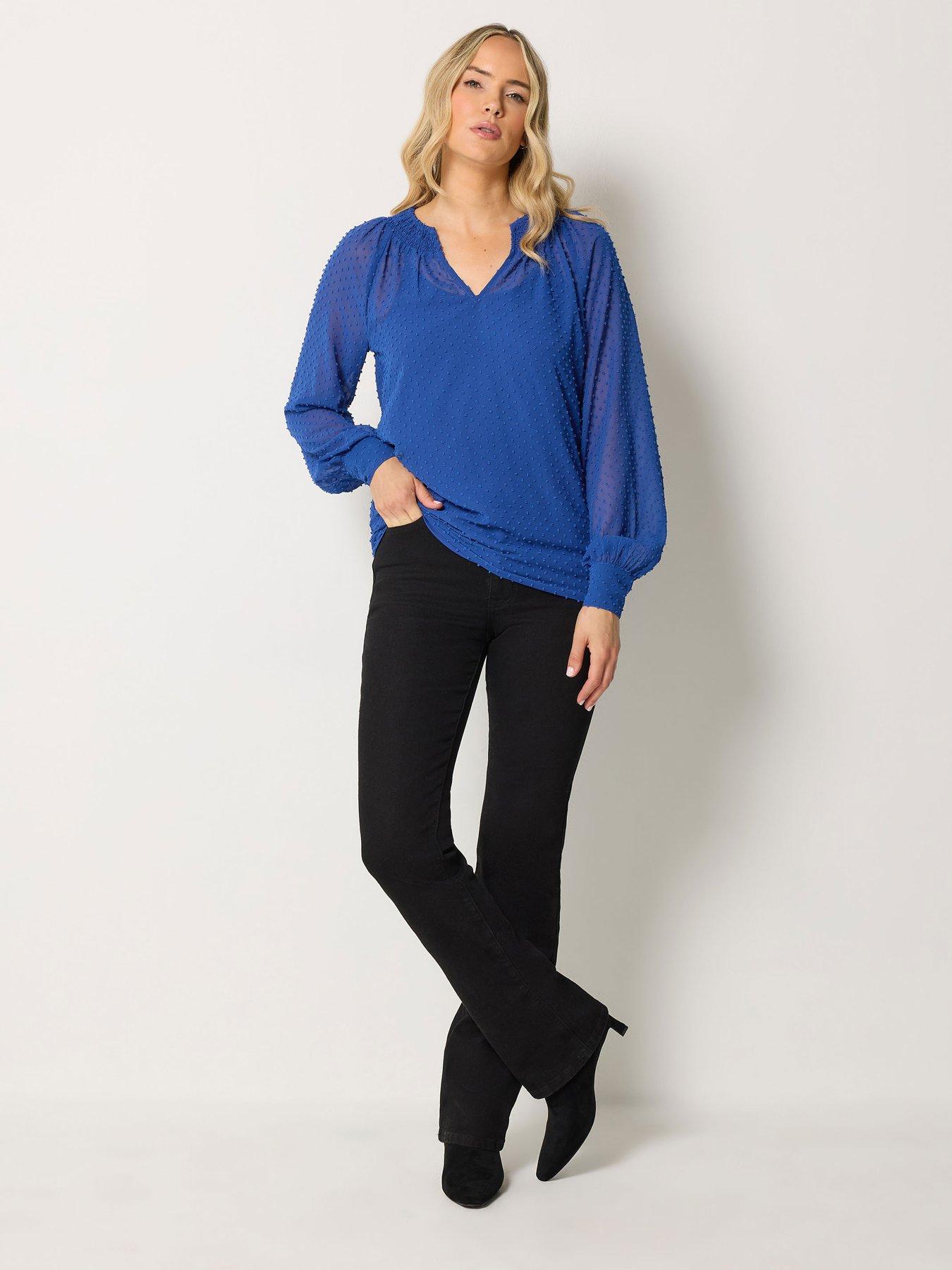 Image 3 of 4 of Long Tall Sally Dobby Shirred Blouse - Blue