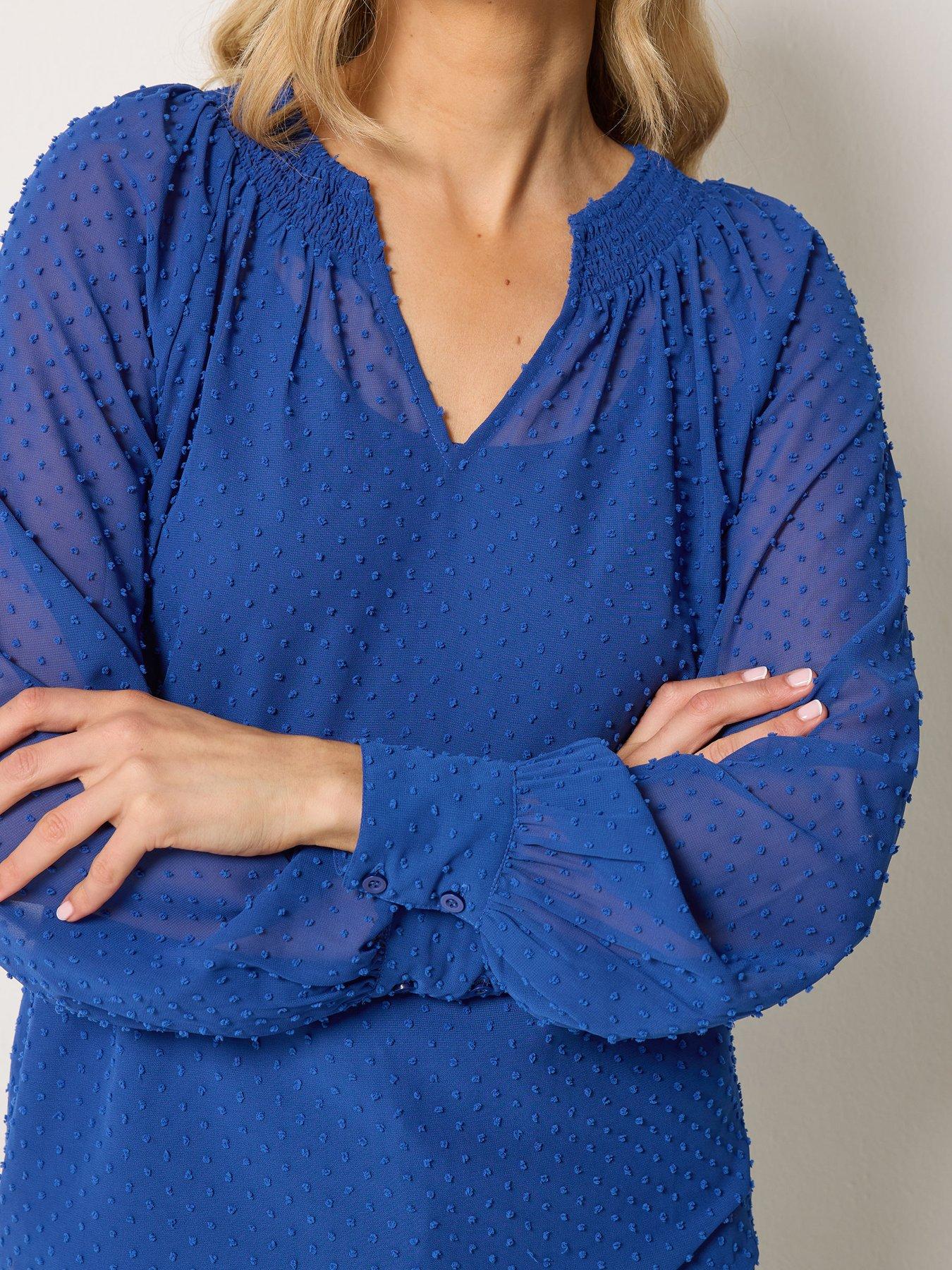 Image 4 of 4 of Long Tall Sally Dobby Shirred Blouse - Blue