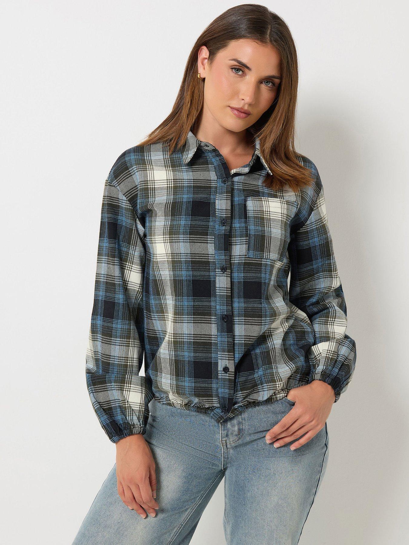 Image 1 of 4 of Long Tall Sally Womens Tall Bubble Hem Check Shirt - Brown