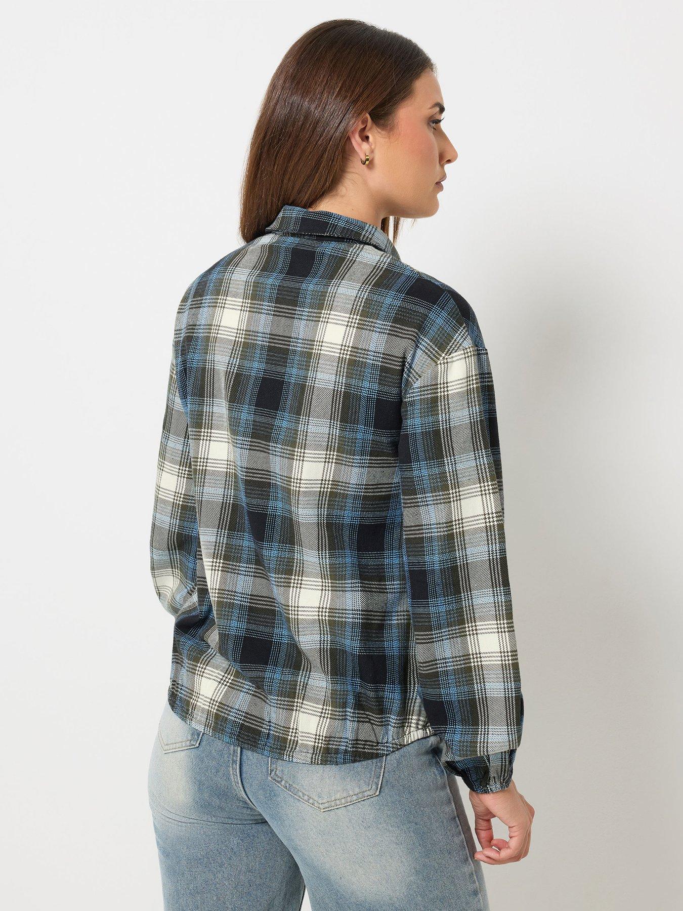 Image 2 of 4 of Long Tall Sally Womens Tall Bubble Hem Check Shirt - Brown