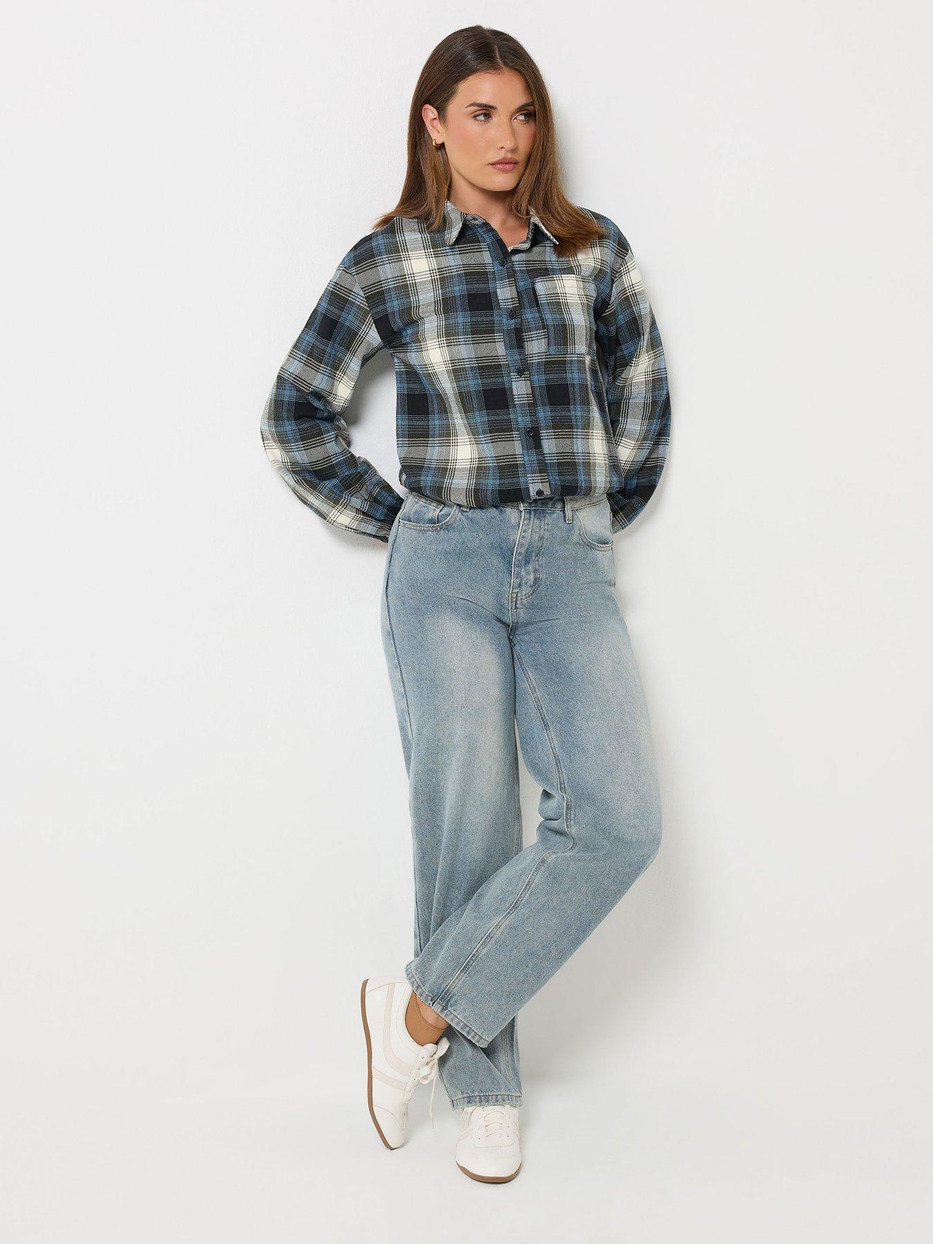Image 3 of 4 of Long Tall Sally Womens Tall Bubble Hem Check Shirt - Brown
