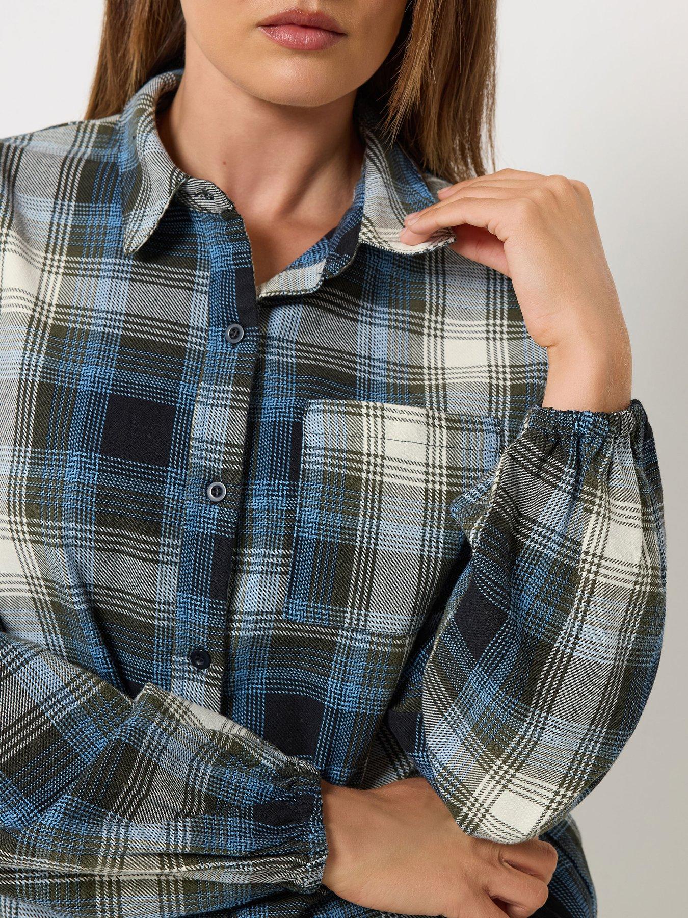 Image 4 of 4 of Long Tall Sally Womens Tall Bubble Hem Check Shirt - Brown