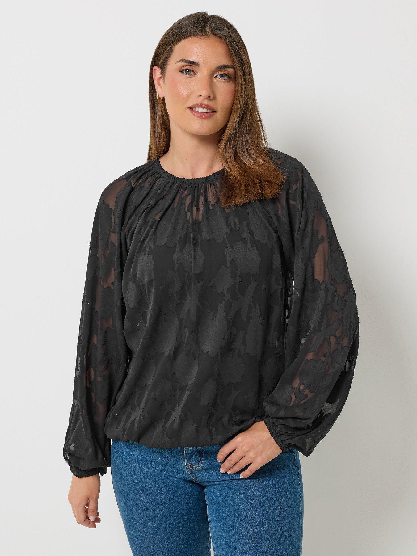 Long Tall Sally Burnout Bubble Hem Top - Black