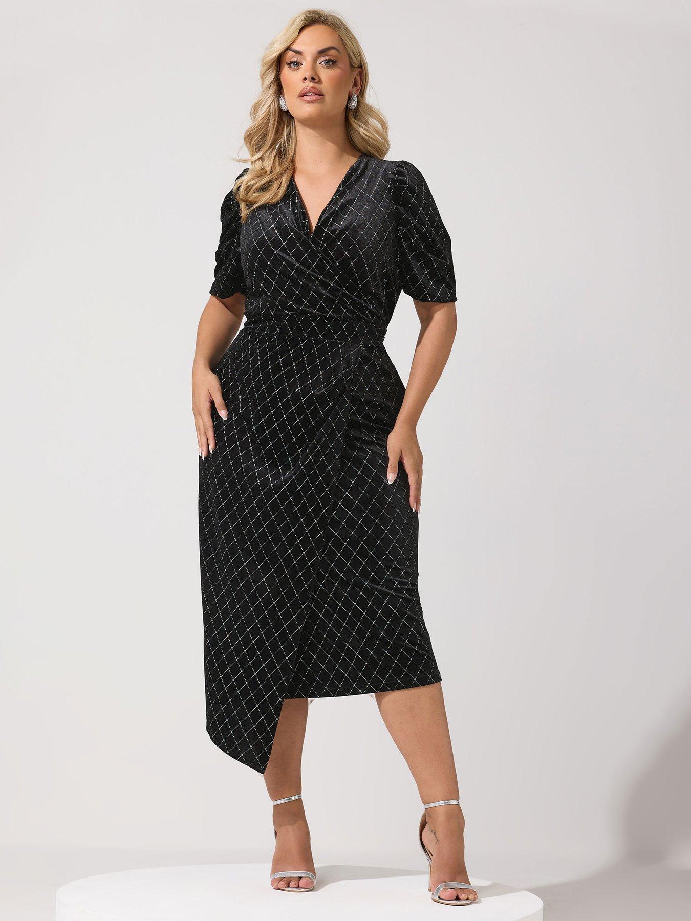 Image 1 of 4 of Yours Womens Curve Glitter Velvet Wrap Maxi Dress - Black