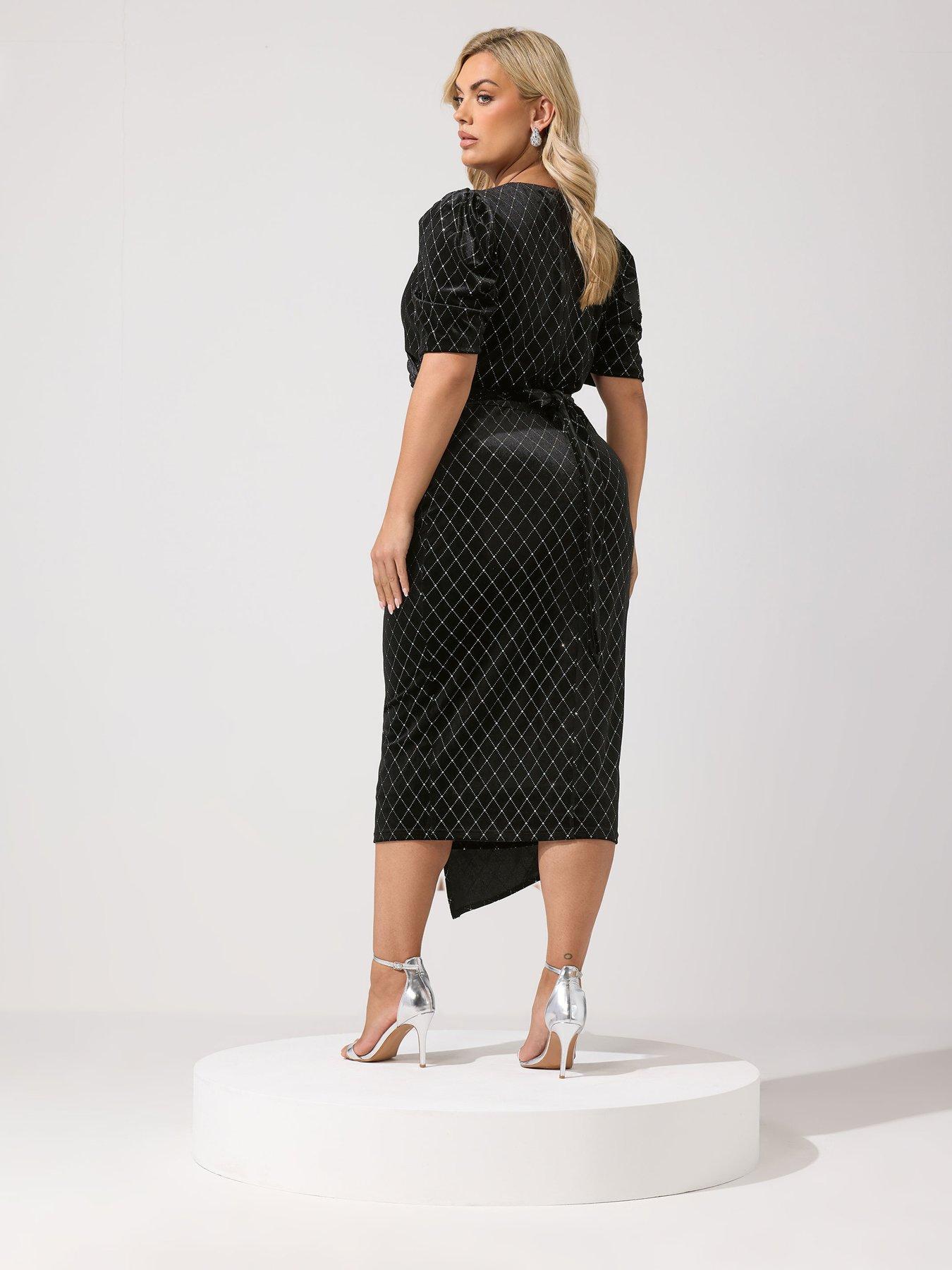 Image 2 of 4 of Yours Womens Curve Glitter Velvet Wrap Maxi Dress - Black