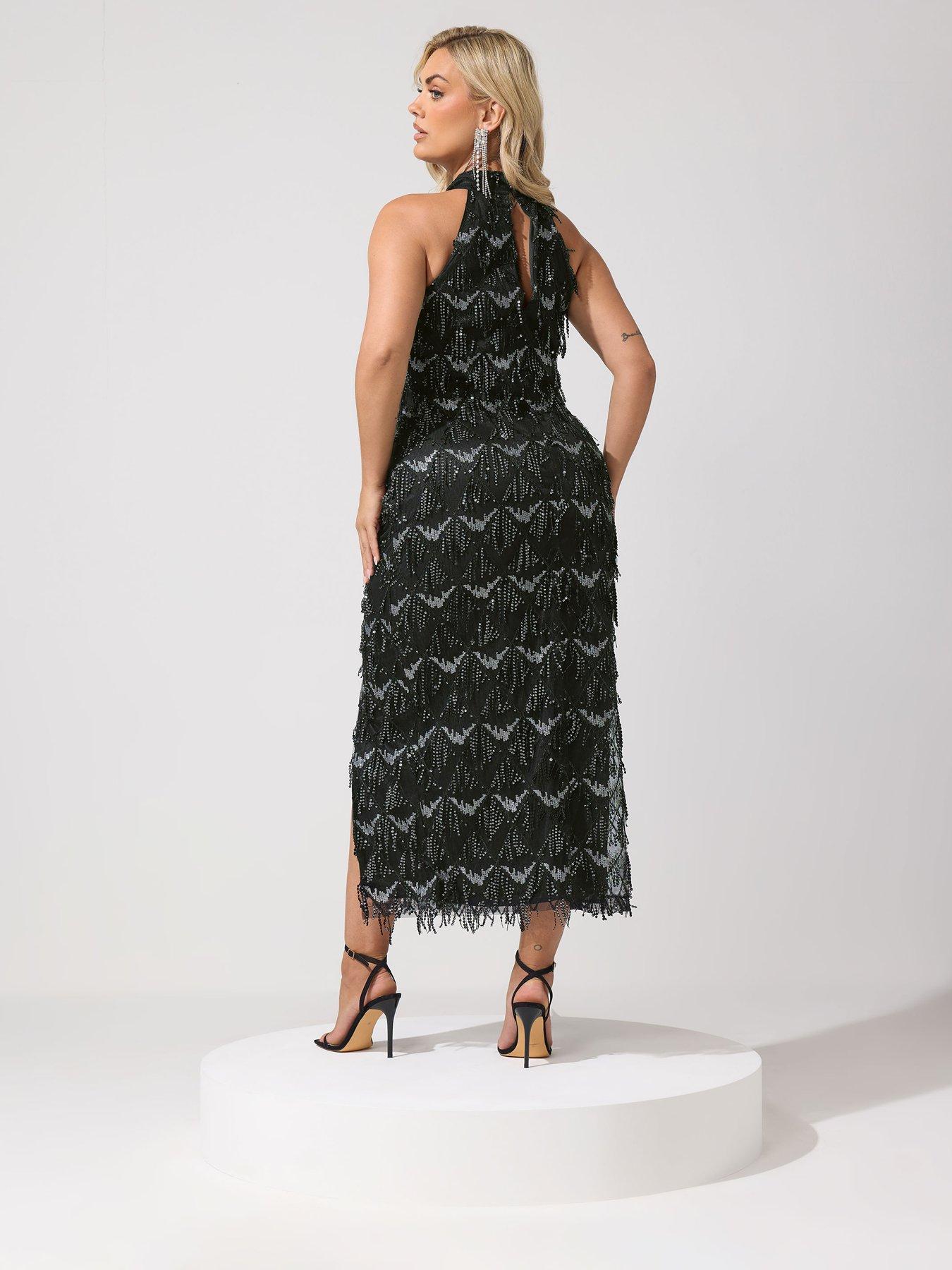 Image 2 of 4 of Yours Curve Tassel Sequin Choker Dress