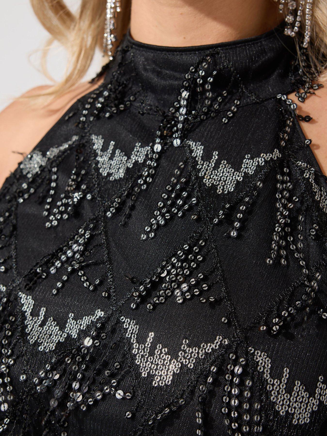 Image 4 of 4 of Yours Curve Tassel Sequin Choker Dress