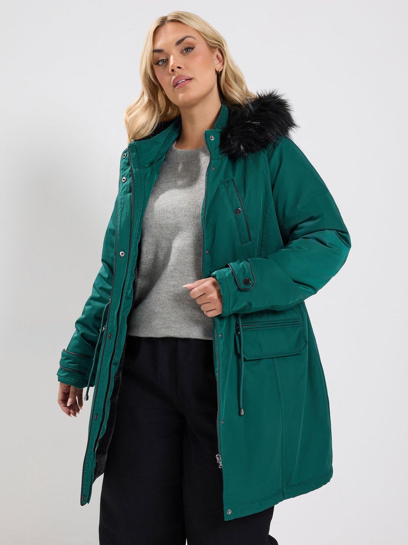 Yours Curve Plush Parka - Green