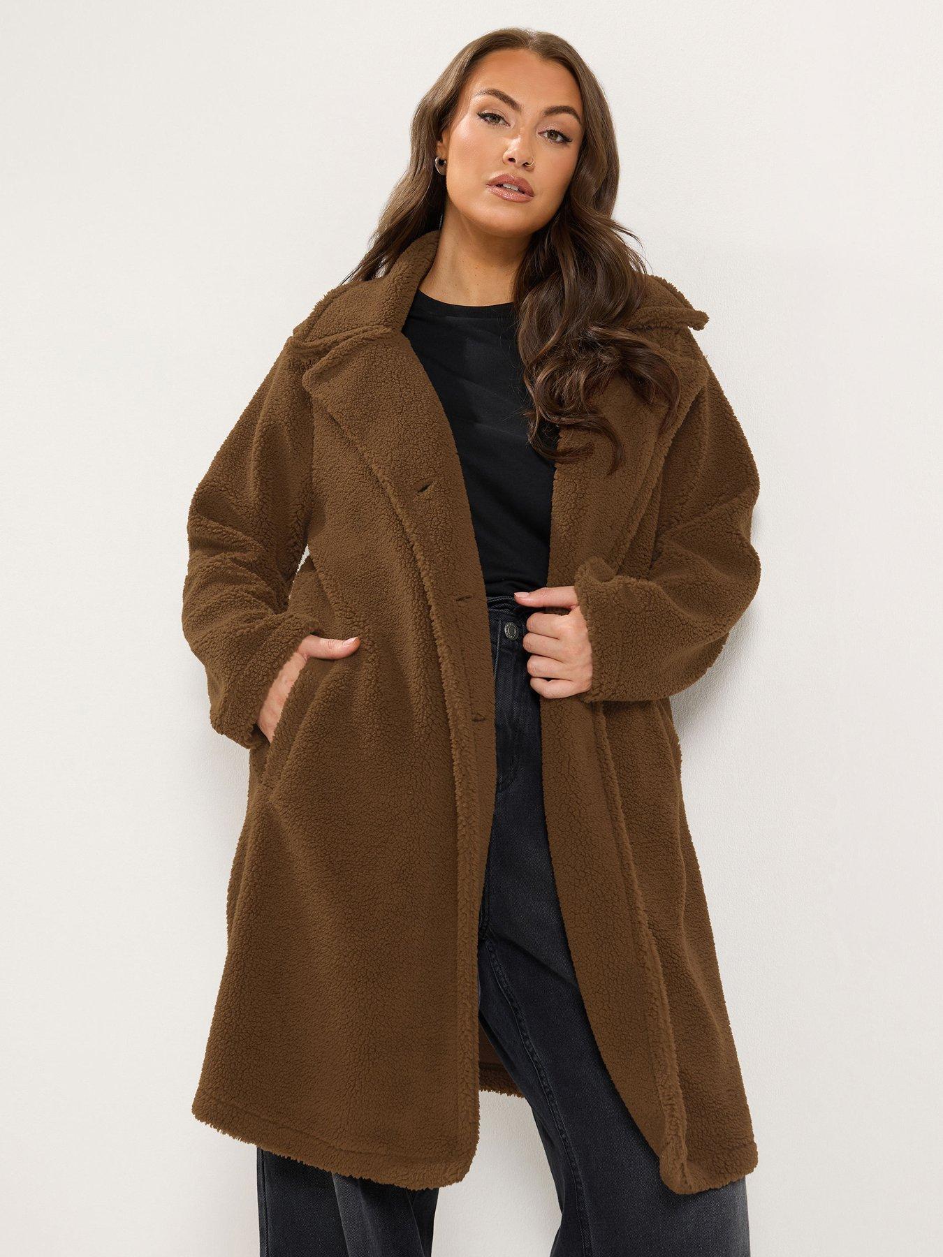 Image 1 of 4 of Yours Curve Teddy Borg Coat - Brown