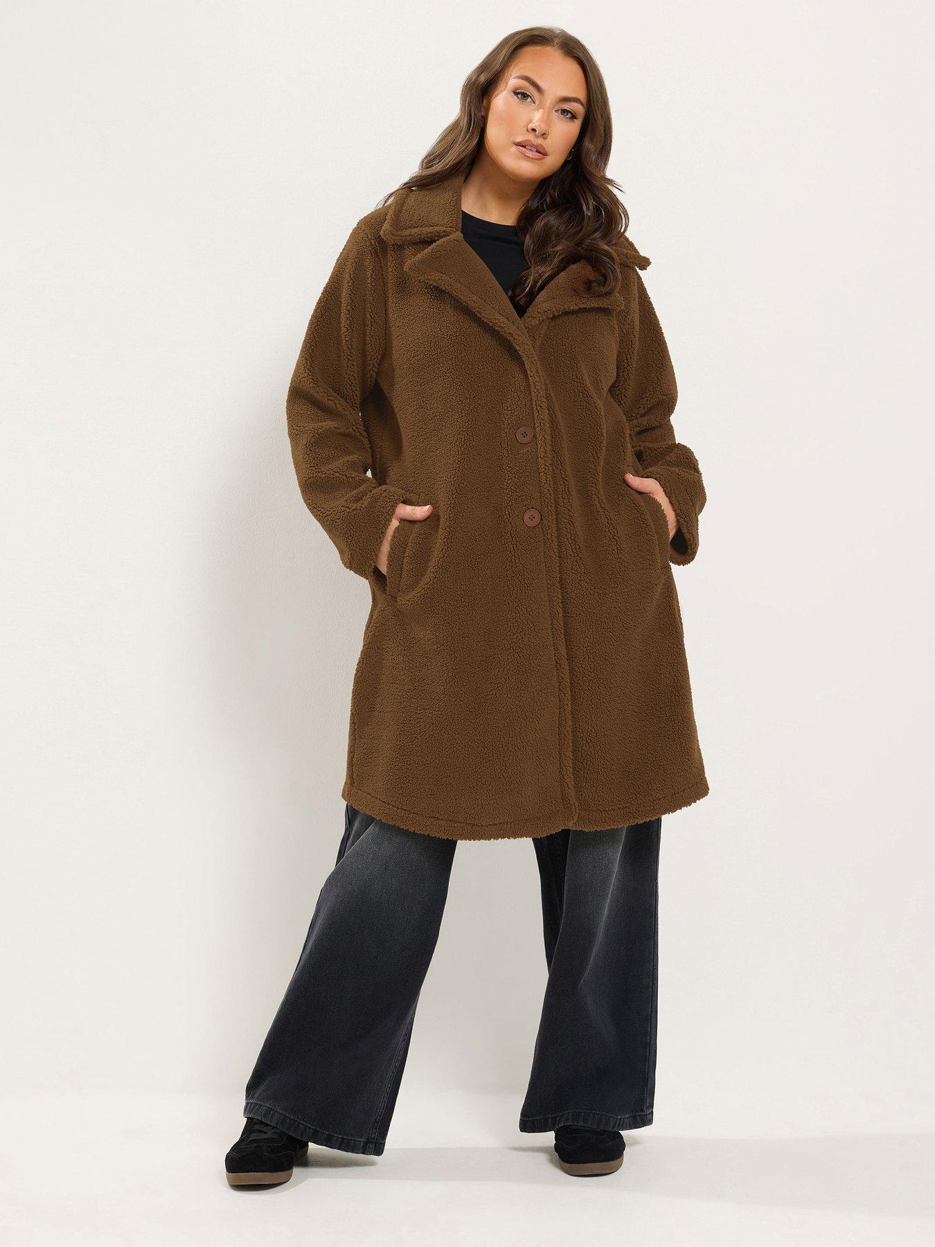 Image 3 of 4 of Yours Curve Teddy Borg Coat - Brown