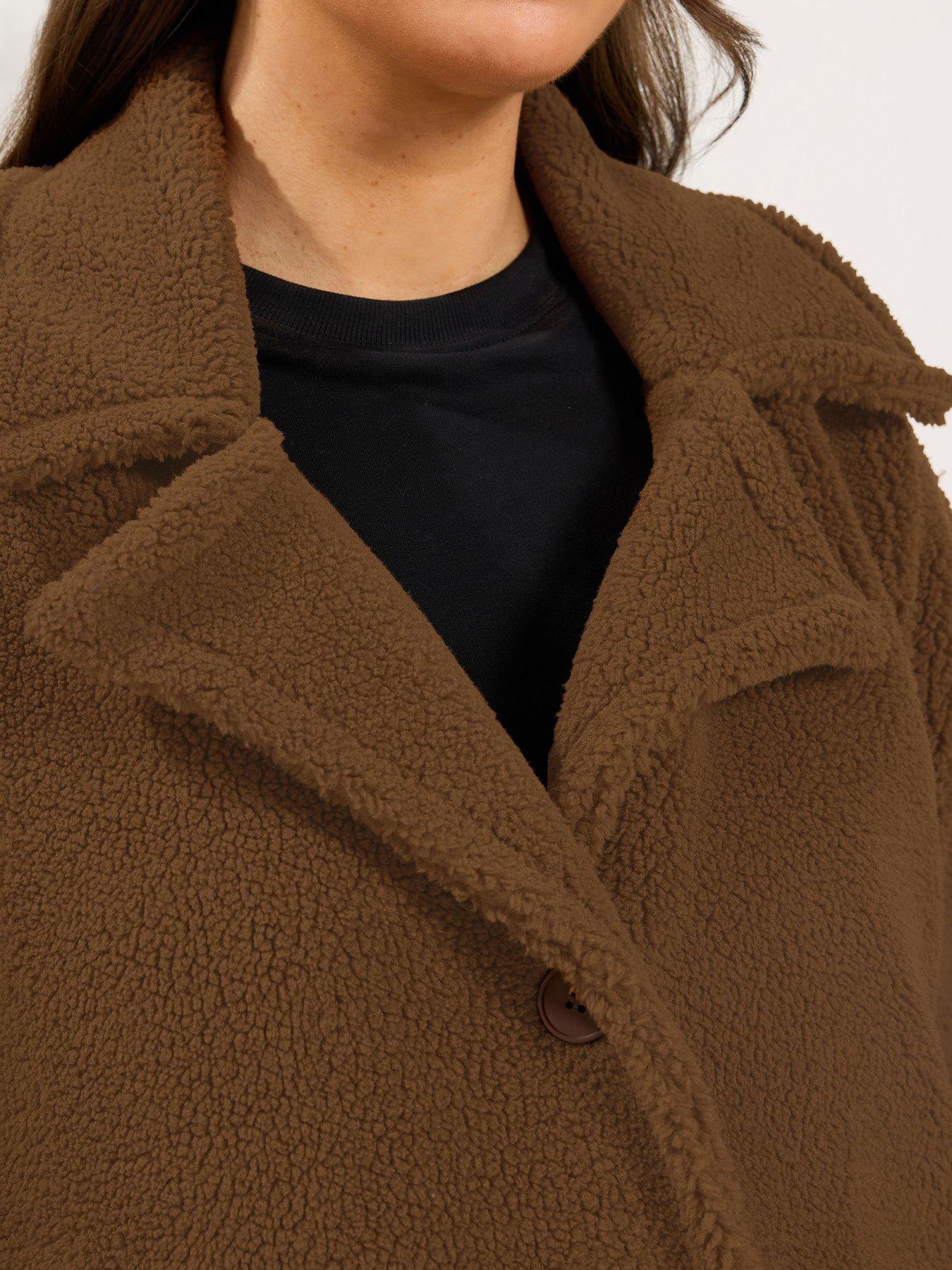 Image 4 of 4 of Yours Curve Teddy Borg Coat - Brown