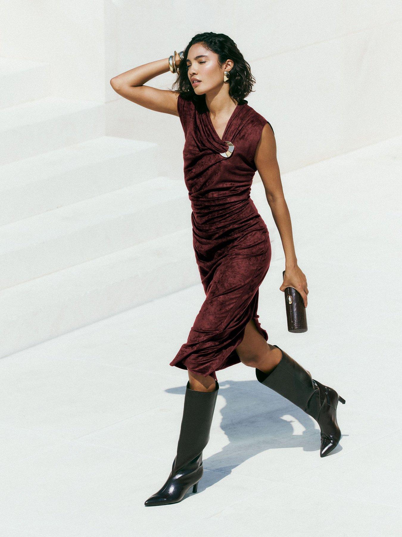 Image 2 of 4 of Friends Like These Suedette Hardware Draped Midi Dress - Red