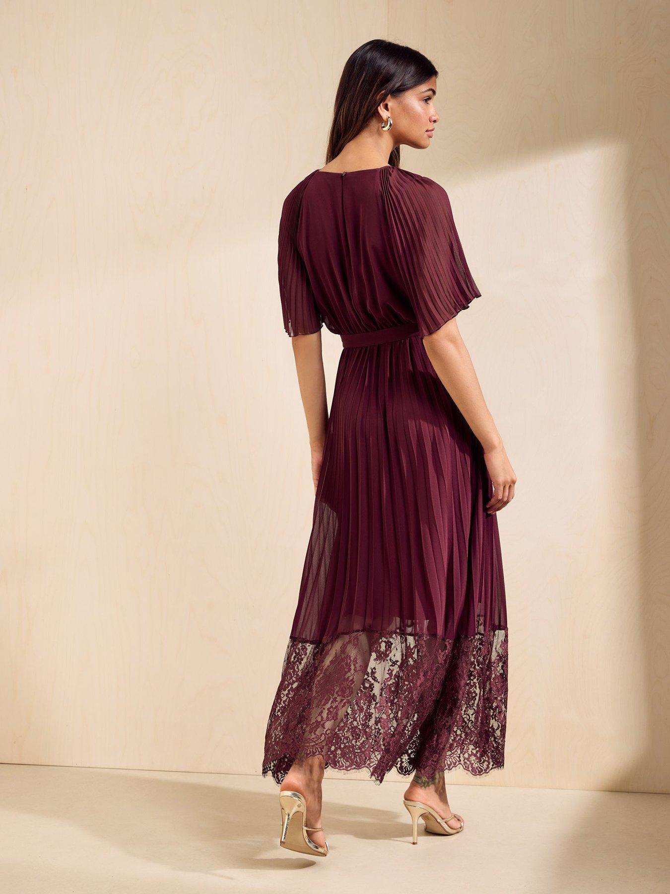 Image 2 of 5 of Friends Like These Pleated Short Sleeve Lace Hem Midaxi Dress - Red