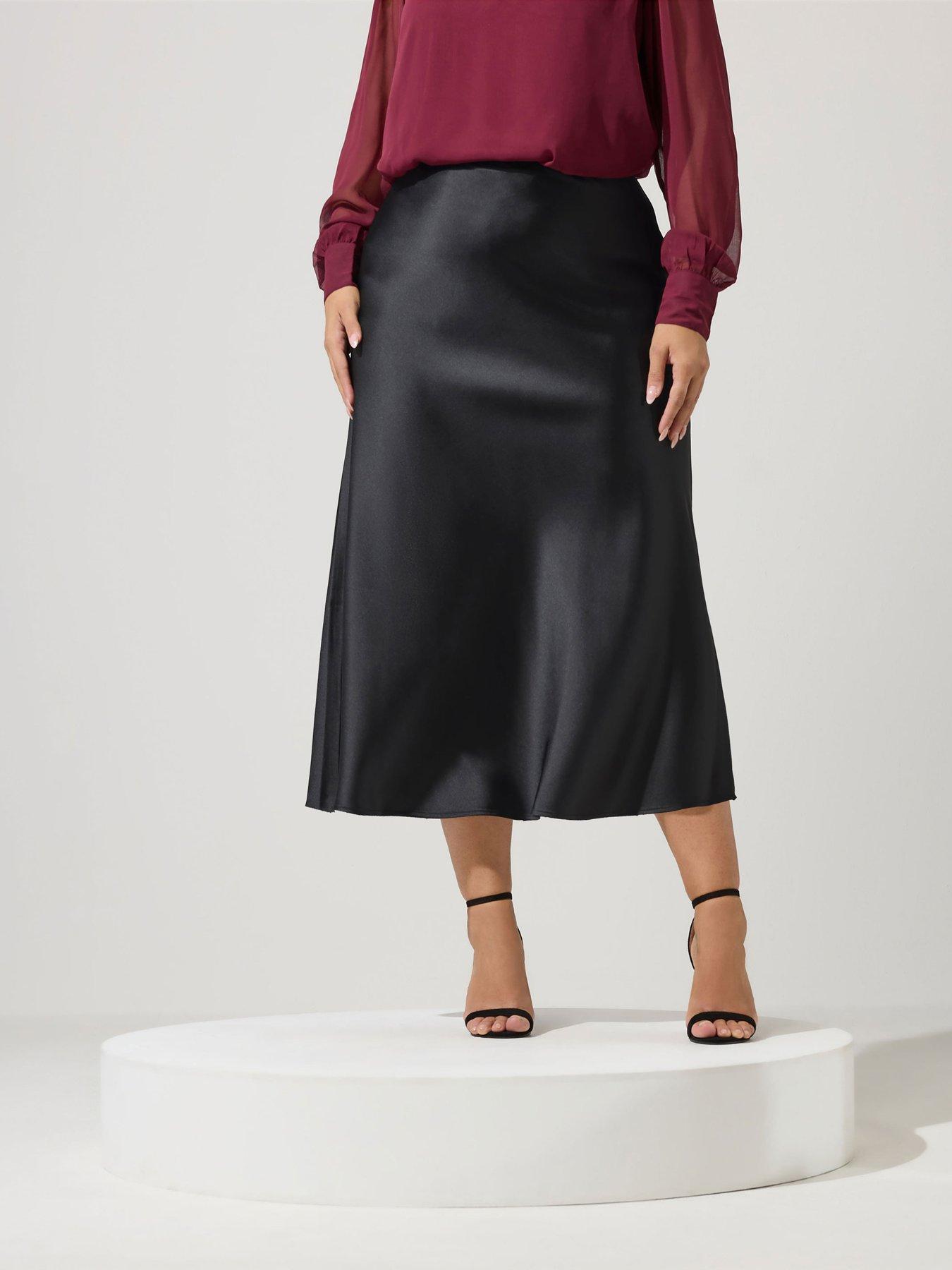 Image 1 of 4 of Yours Curve Satin Skirt - Black