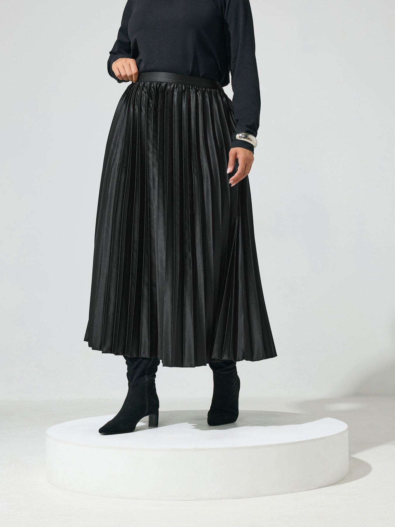 Image 1 of 4 of Yours Curve Pleated Satin Skirt - Black